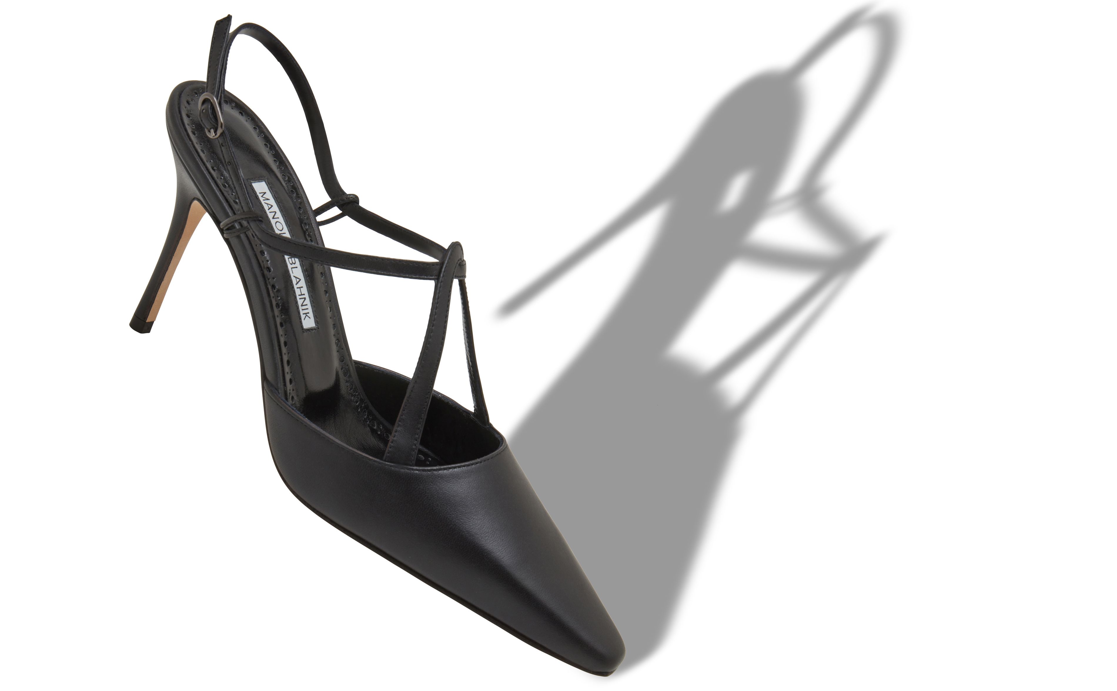Designer Black Nappa Leather T-Bar Pumps  - Image Main View