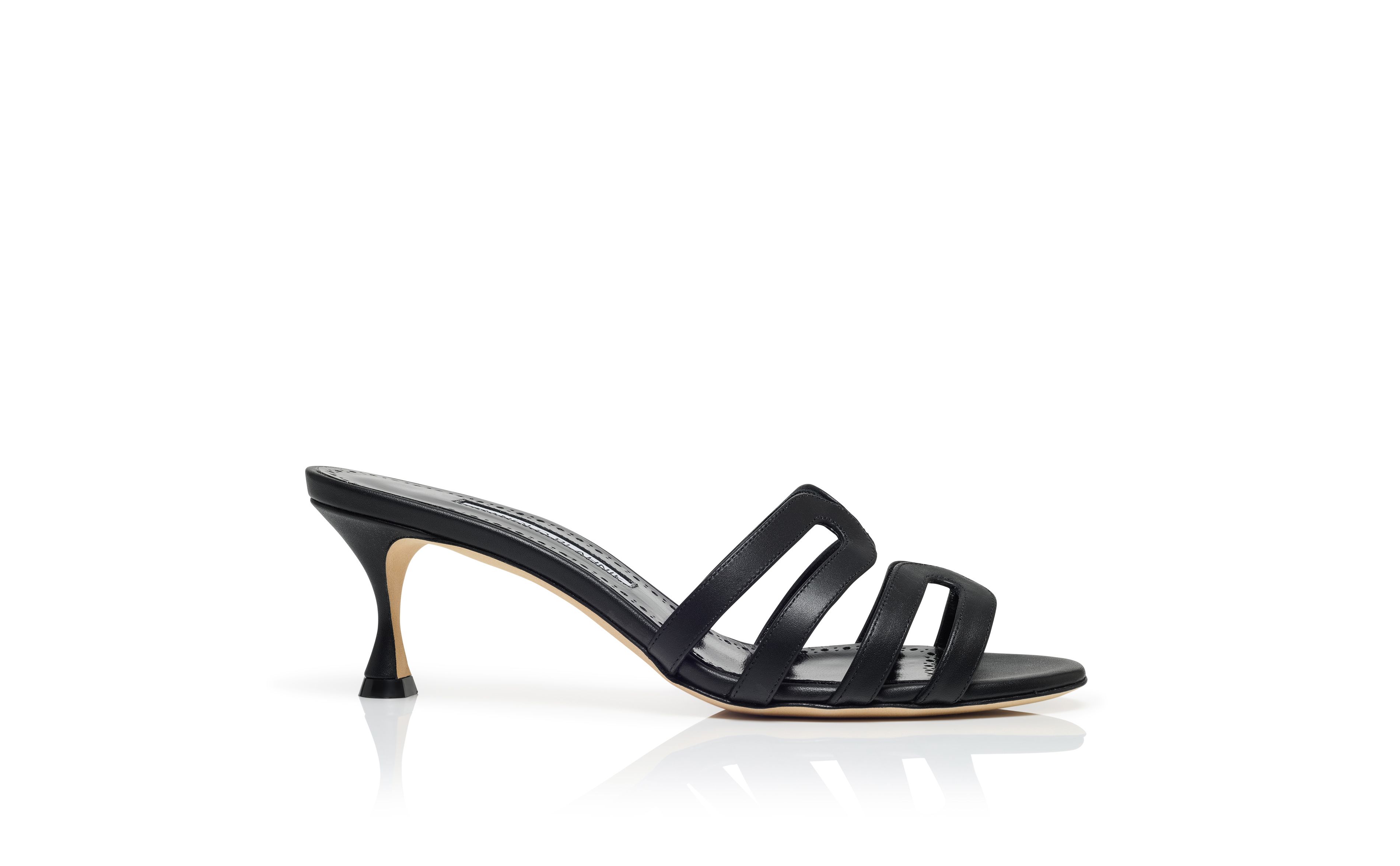 Designer Black Calf Leather Mules - Image Side View
