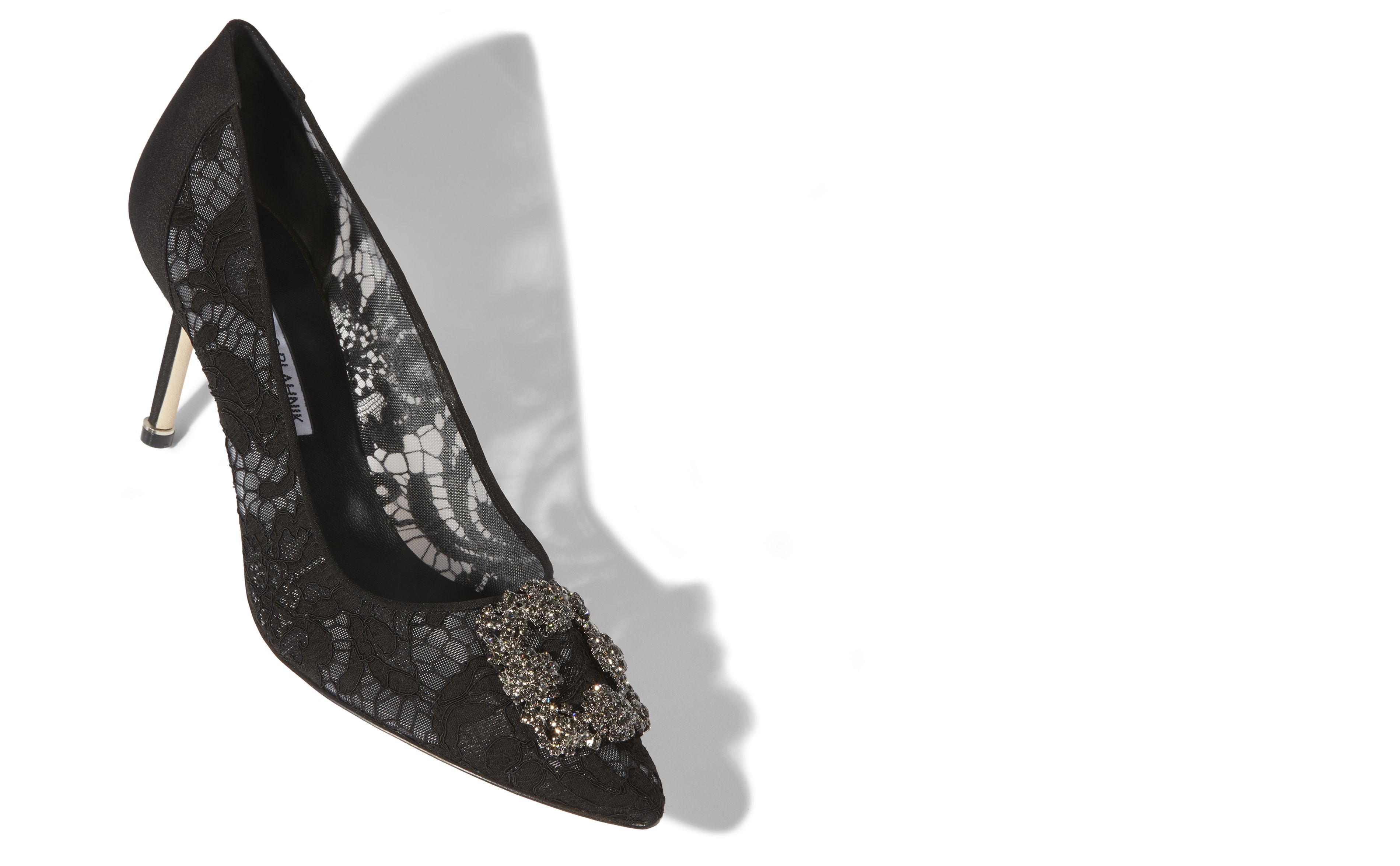 Designer Black Lace Jewel Buckle Pumps - Image Main