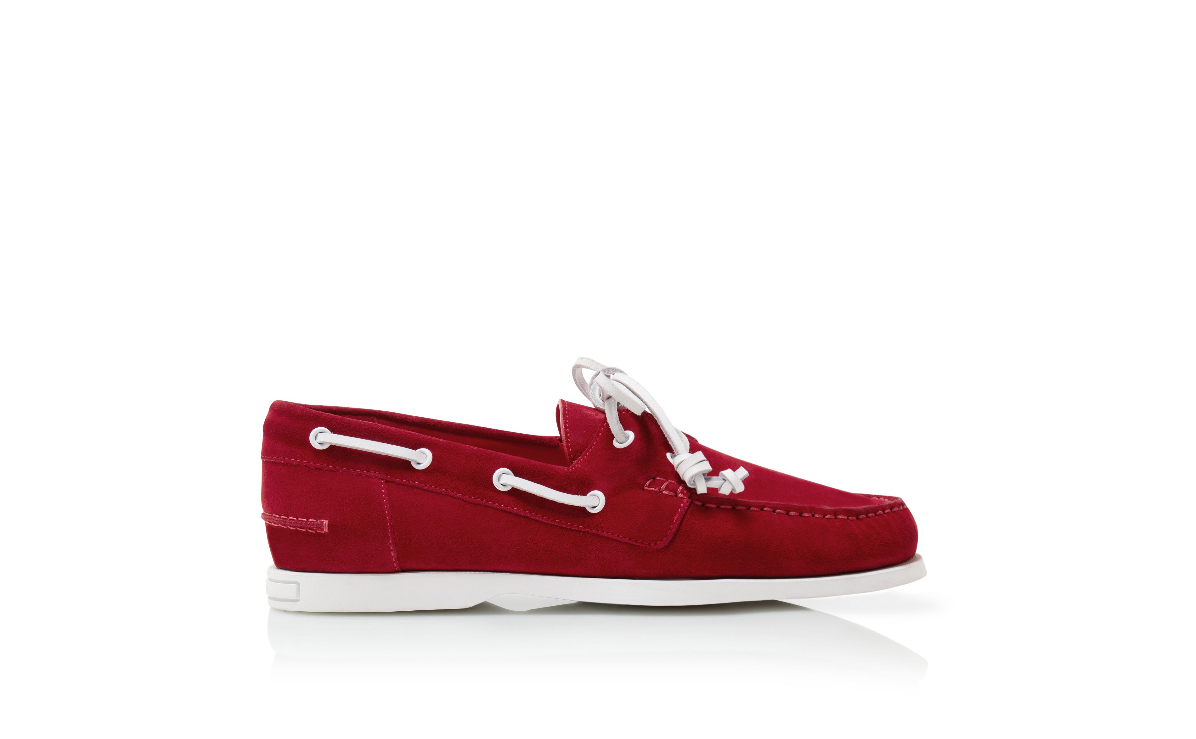 Designer Red Suede Boat Shoes - Image Side View