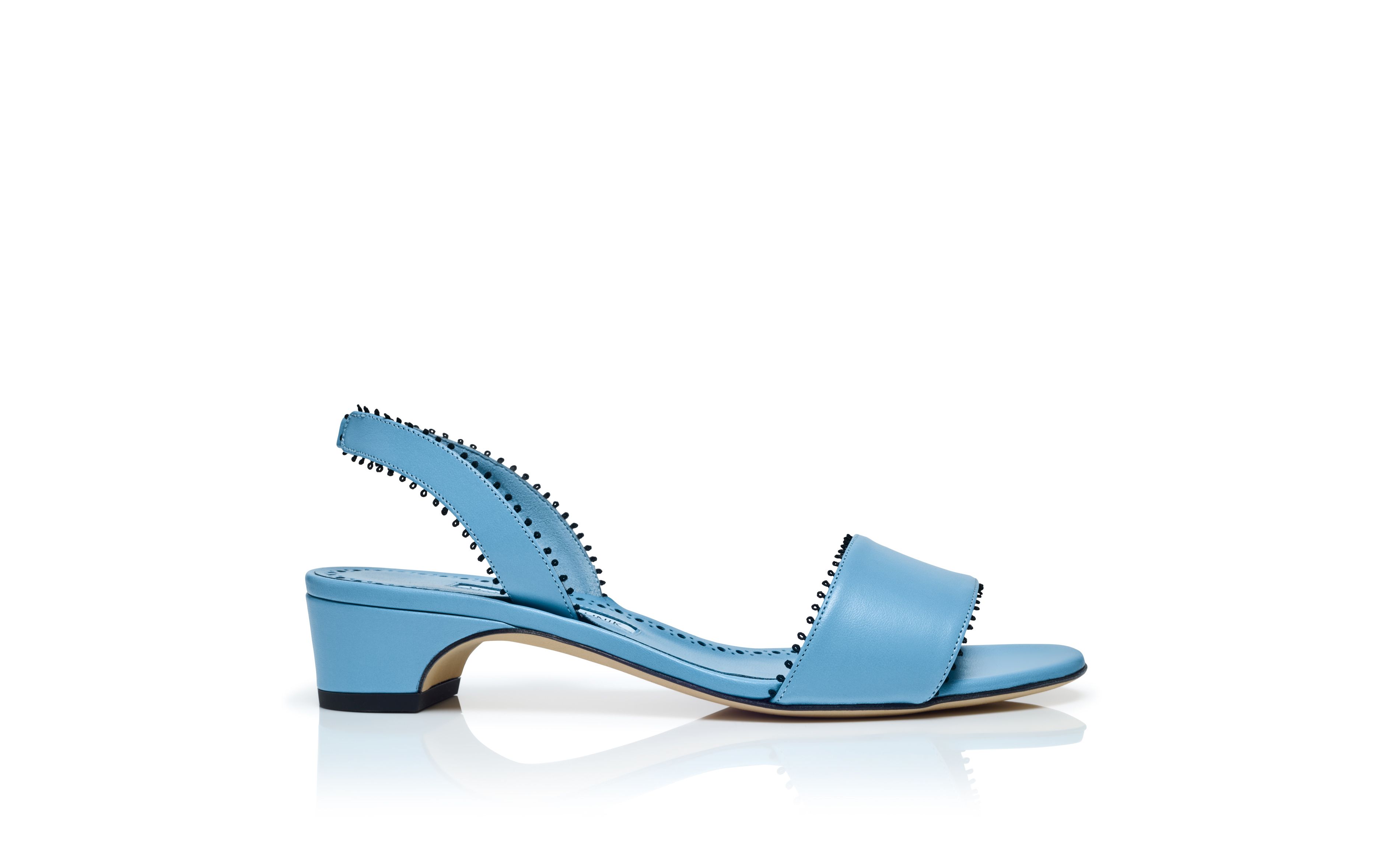 Designer Light Blue Nappa Leather Slingback Flat Sandals - Image Side View