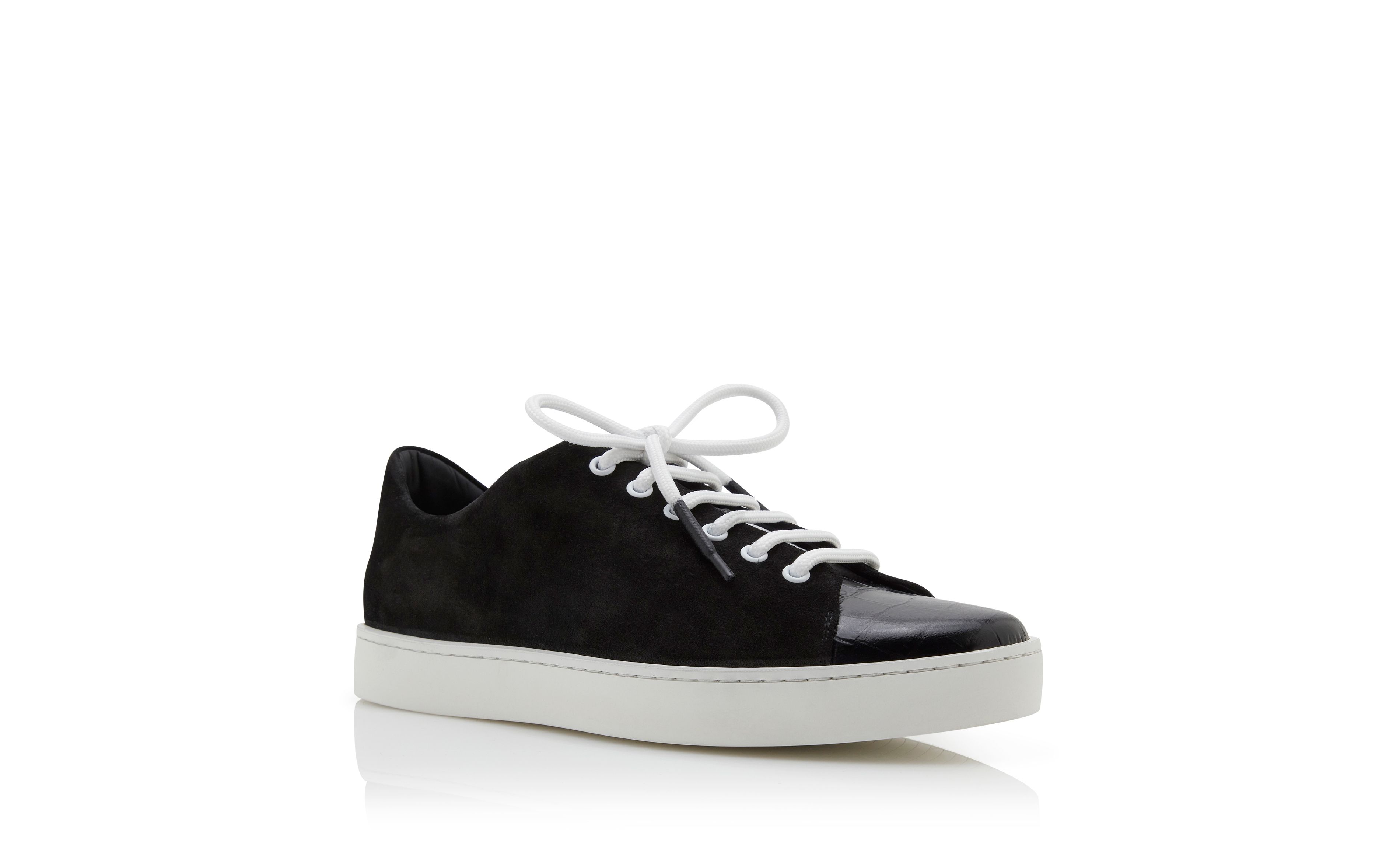 Designer Black Suede Lace Up Sneakers  - Image Upsell