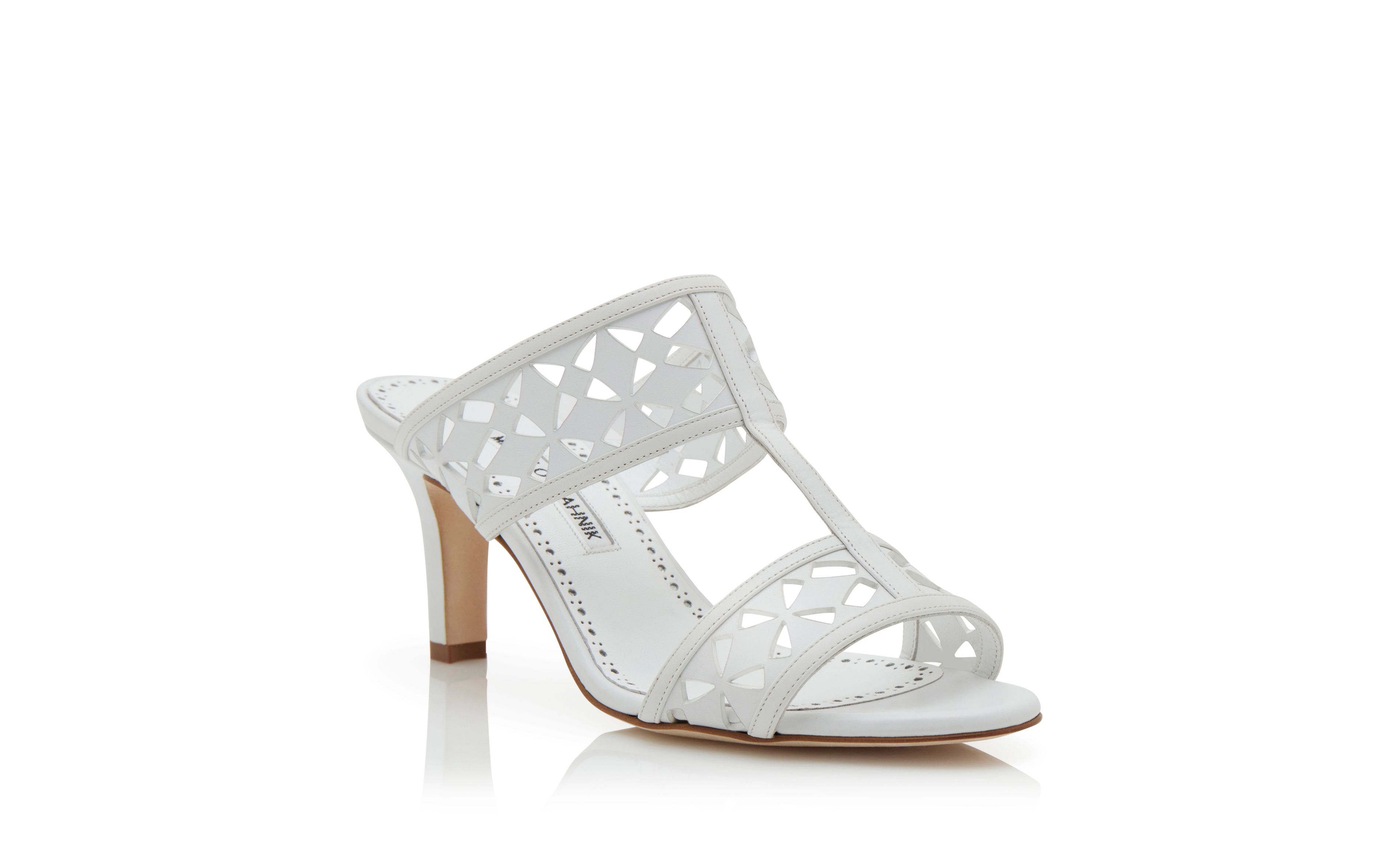 Designer White Calf Leather Cut Out Mules  - Image Upsell