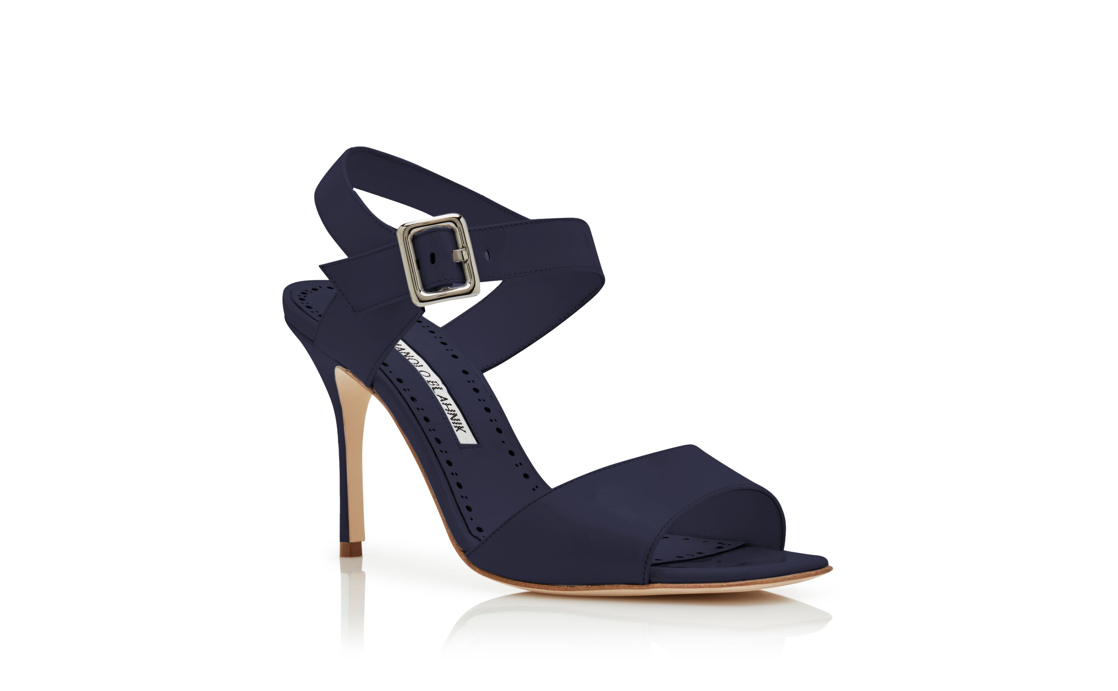 Designer Navy Blue Patent Leather Slingback Sandals  - Image Upsell