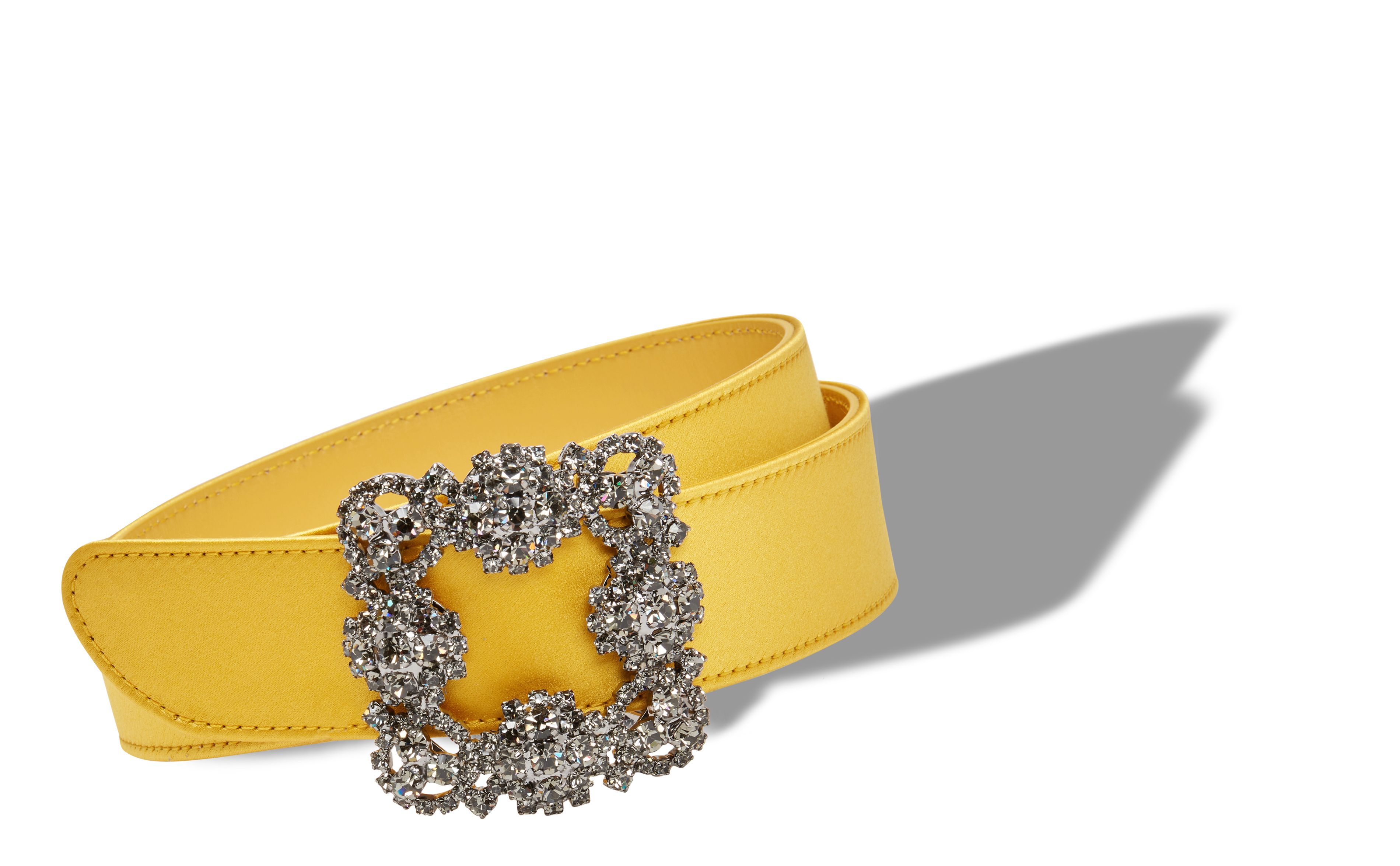 Designer Yellow Satin Crystal Buckled Belt - Image Main