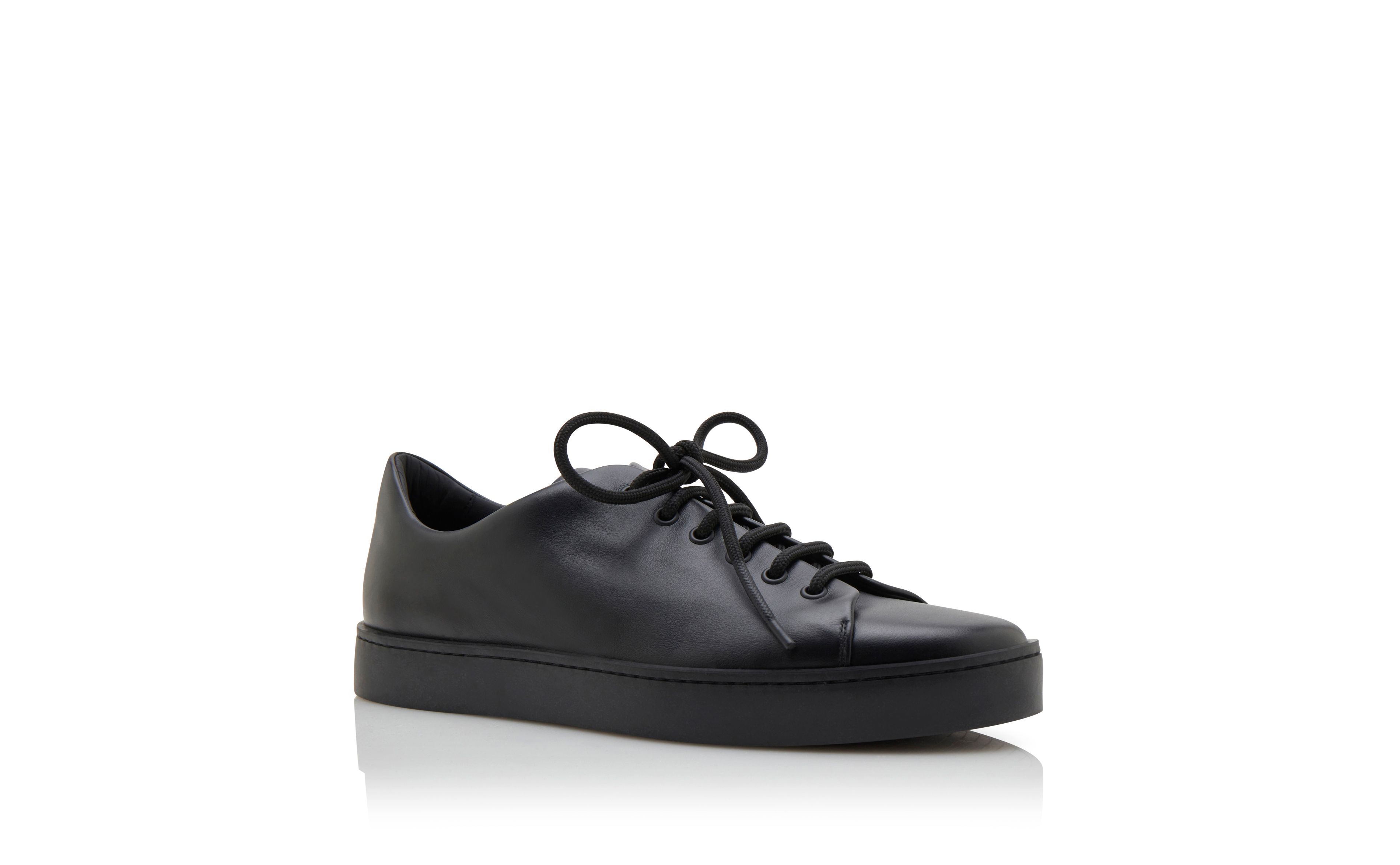 Designer Black Calf Leather Sneakers - Image Upsell