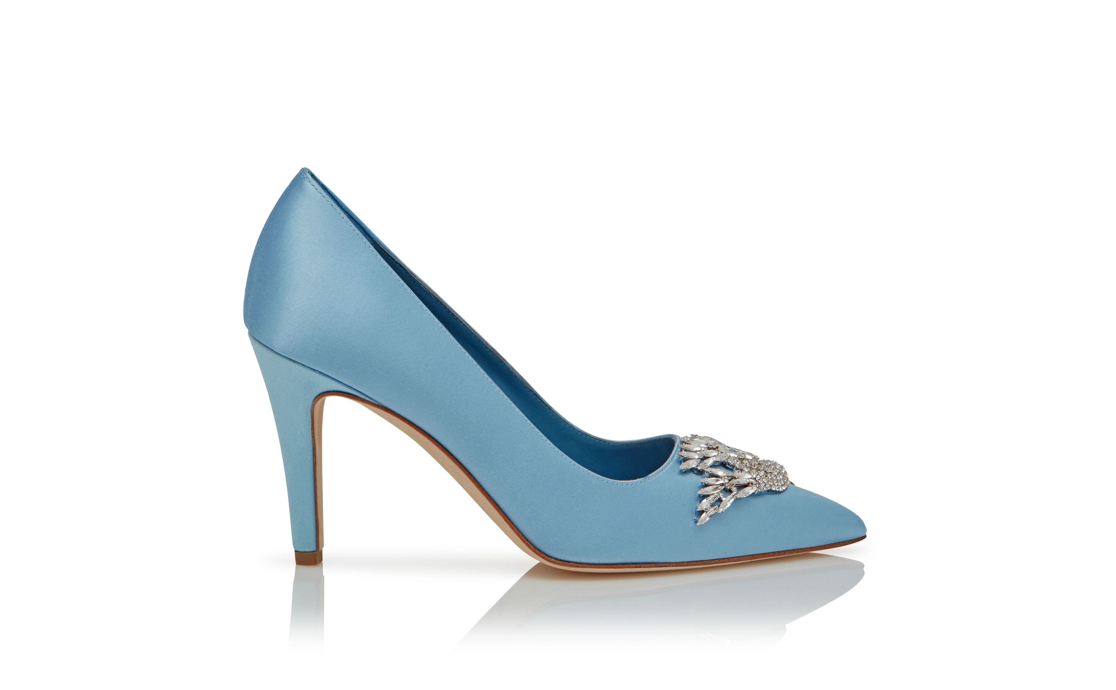 Designer Light Blue Satin Jewel Embellished Pumps - Image thumbnail