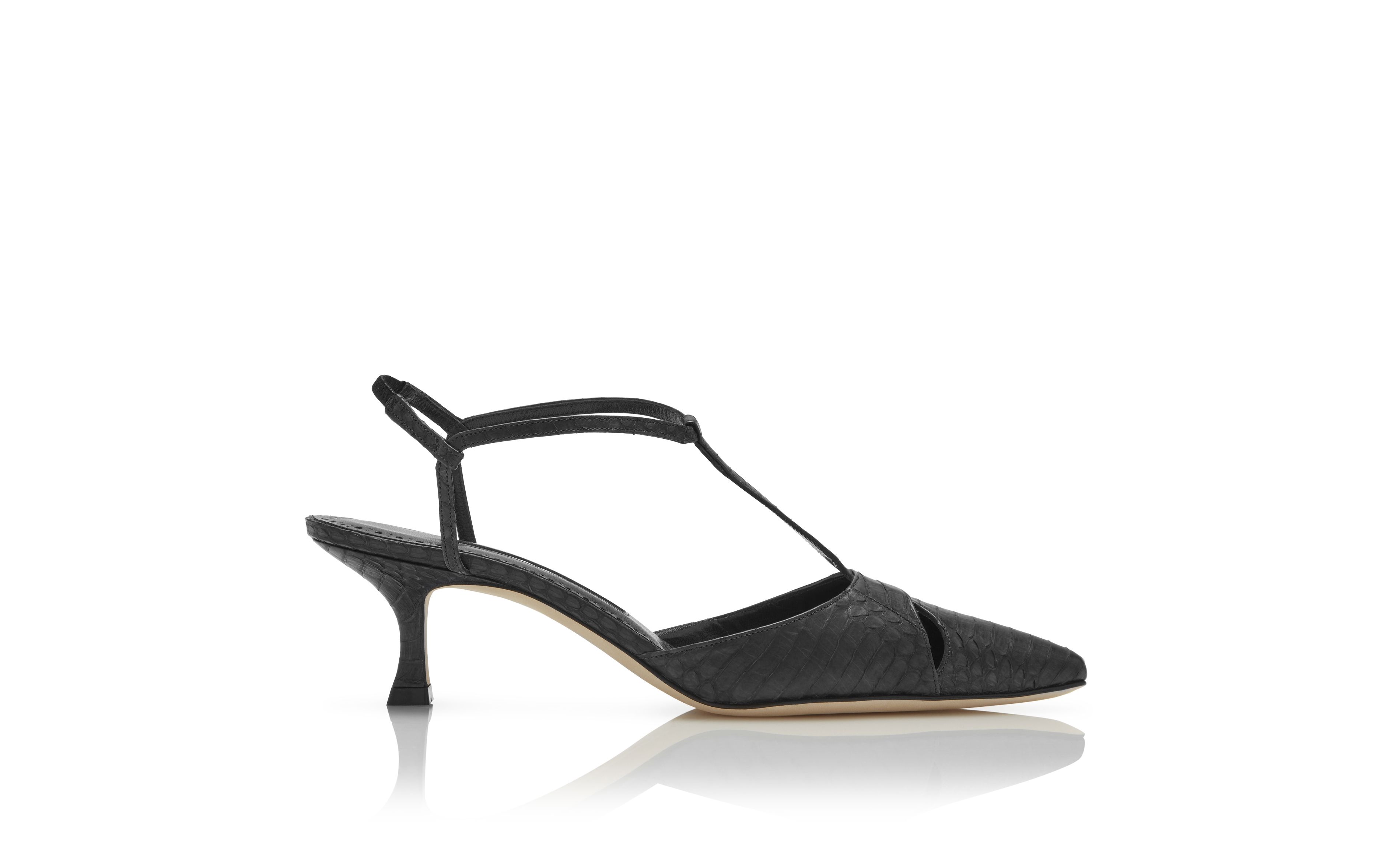 Designer Black Snakeskin T-Bar Pumps - Image thumbnail