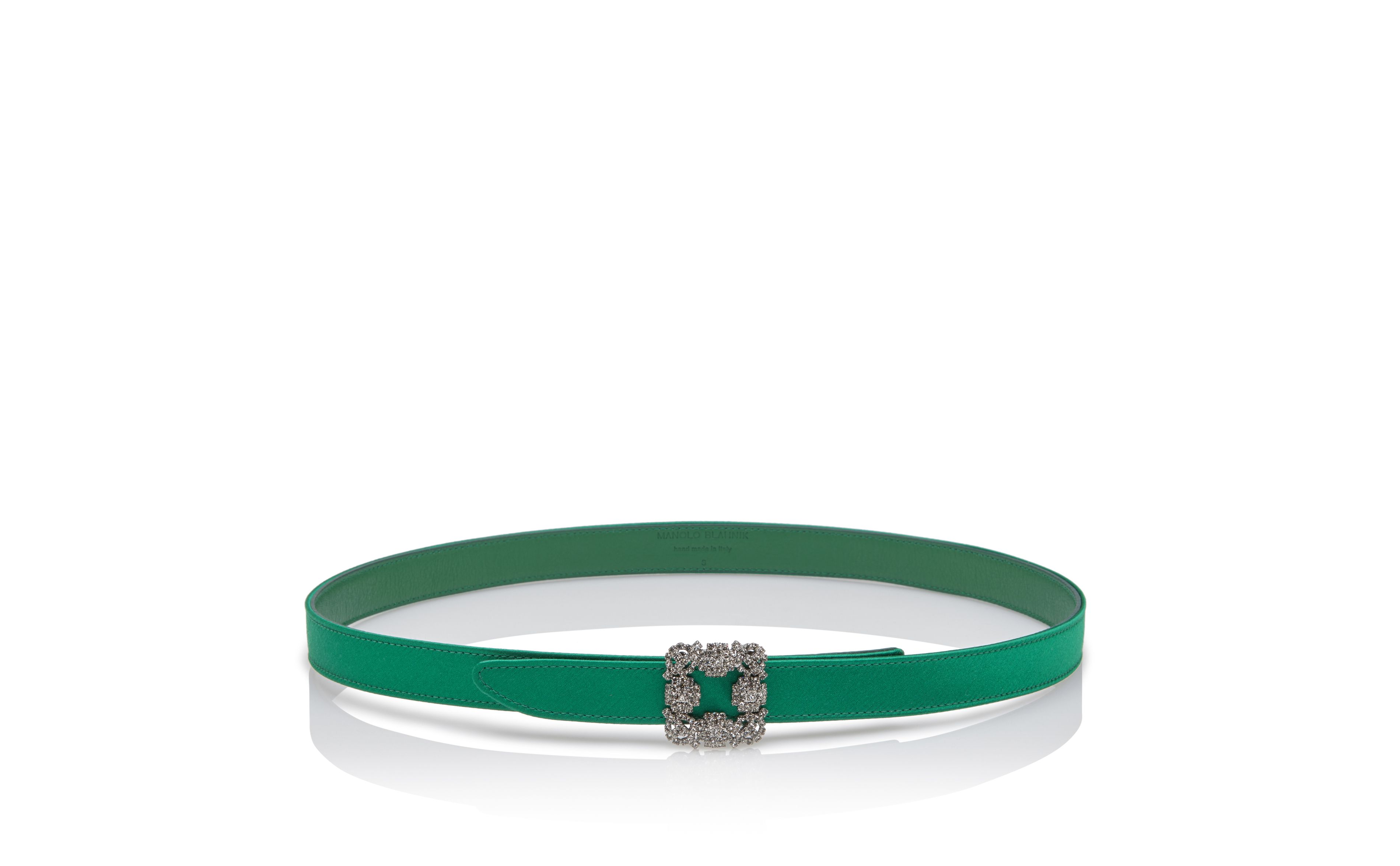 Designer Green Satin Crystal Buckled Belt - Image thumbnail