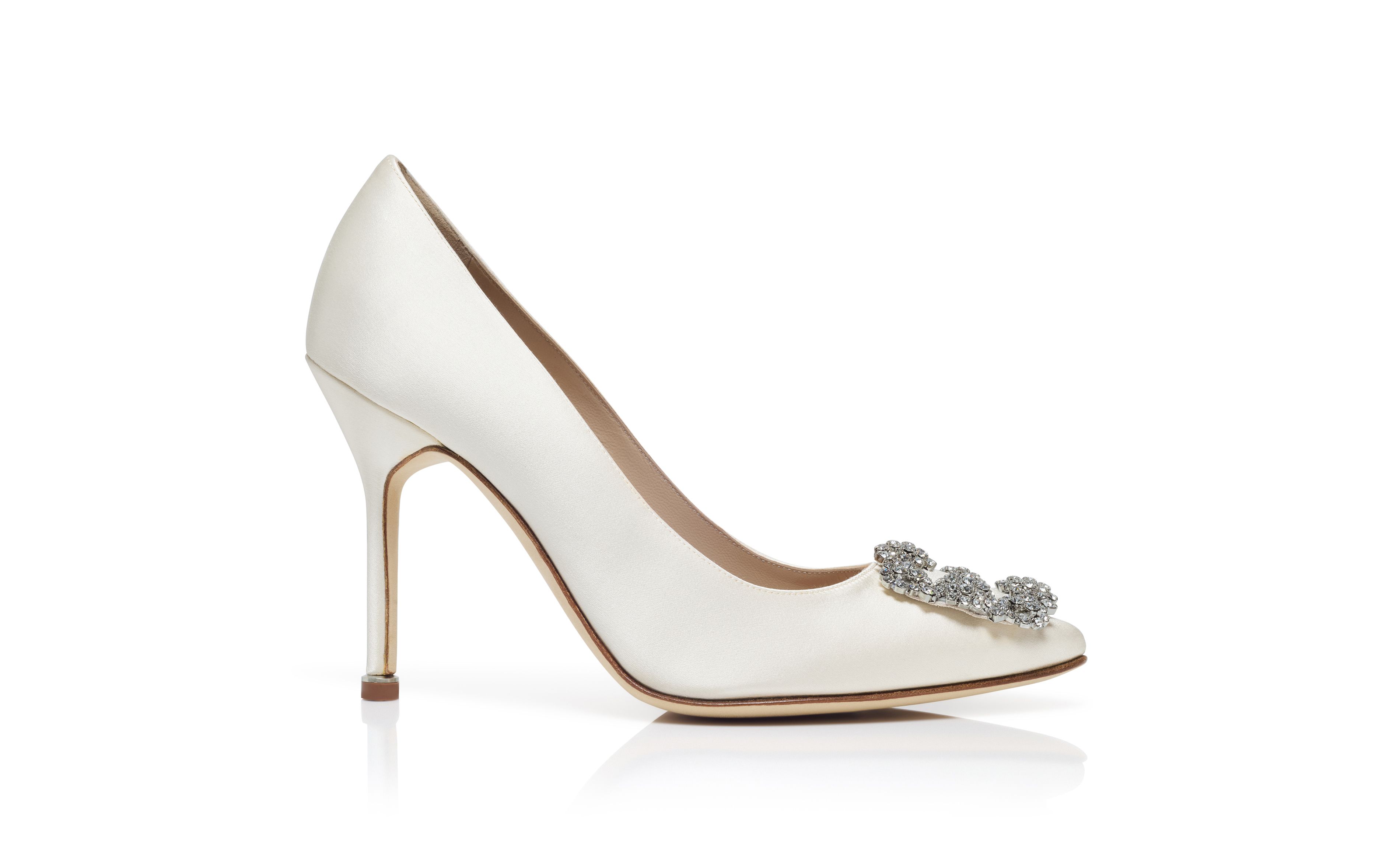 Designer Light Yellow Satin Jewel Buckle Pumps - Image Side View