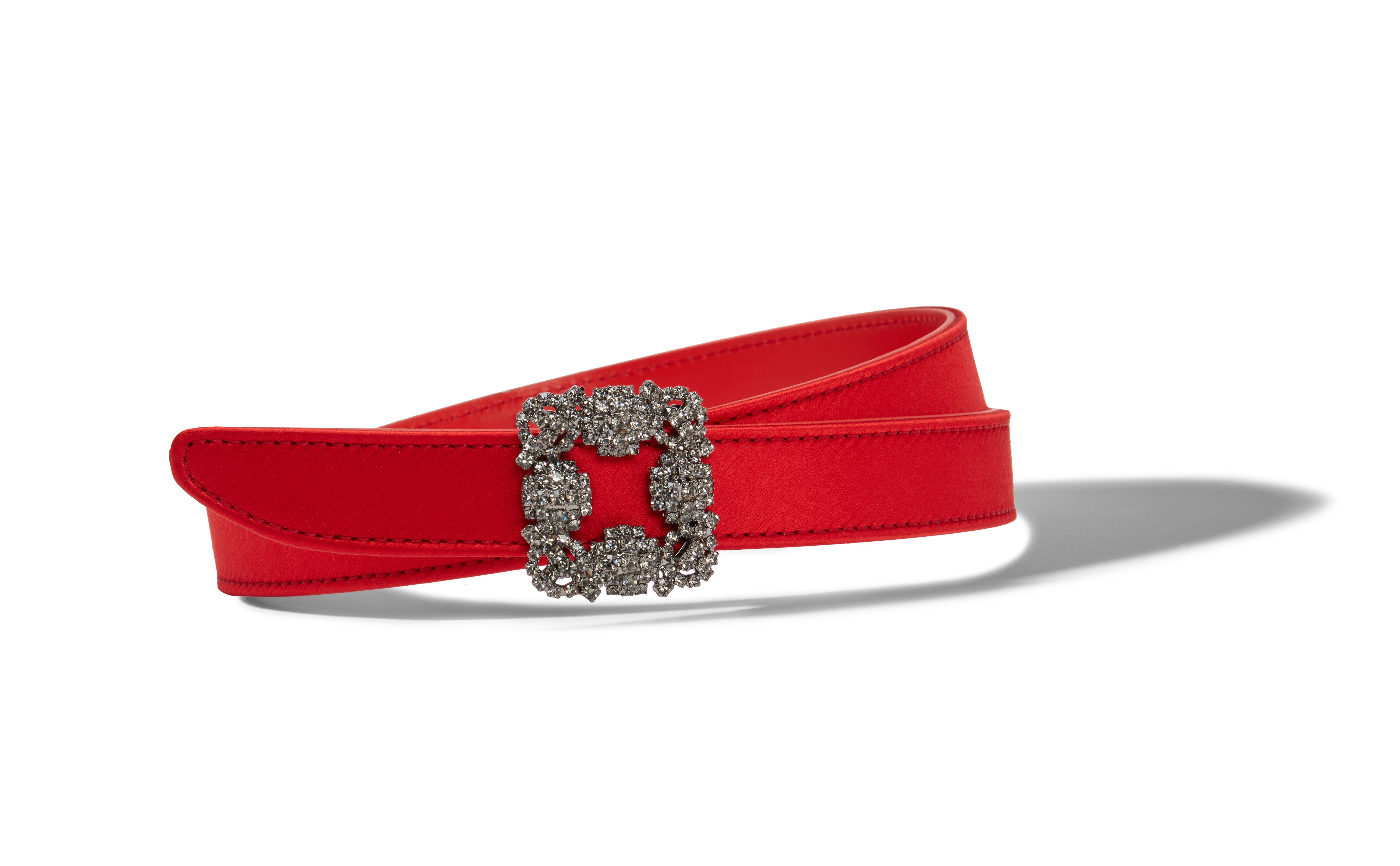 Designer Red Satin Crystal Buckled Belt - Image Main