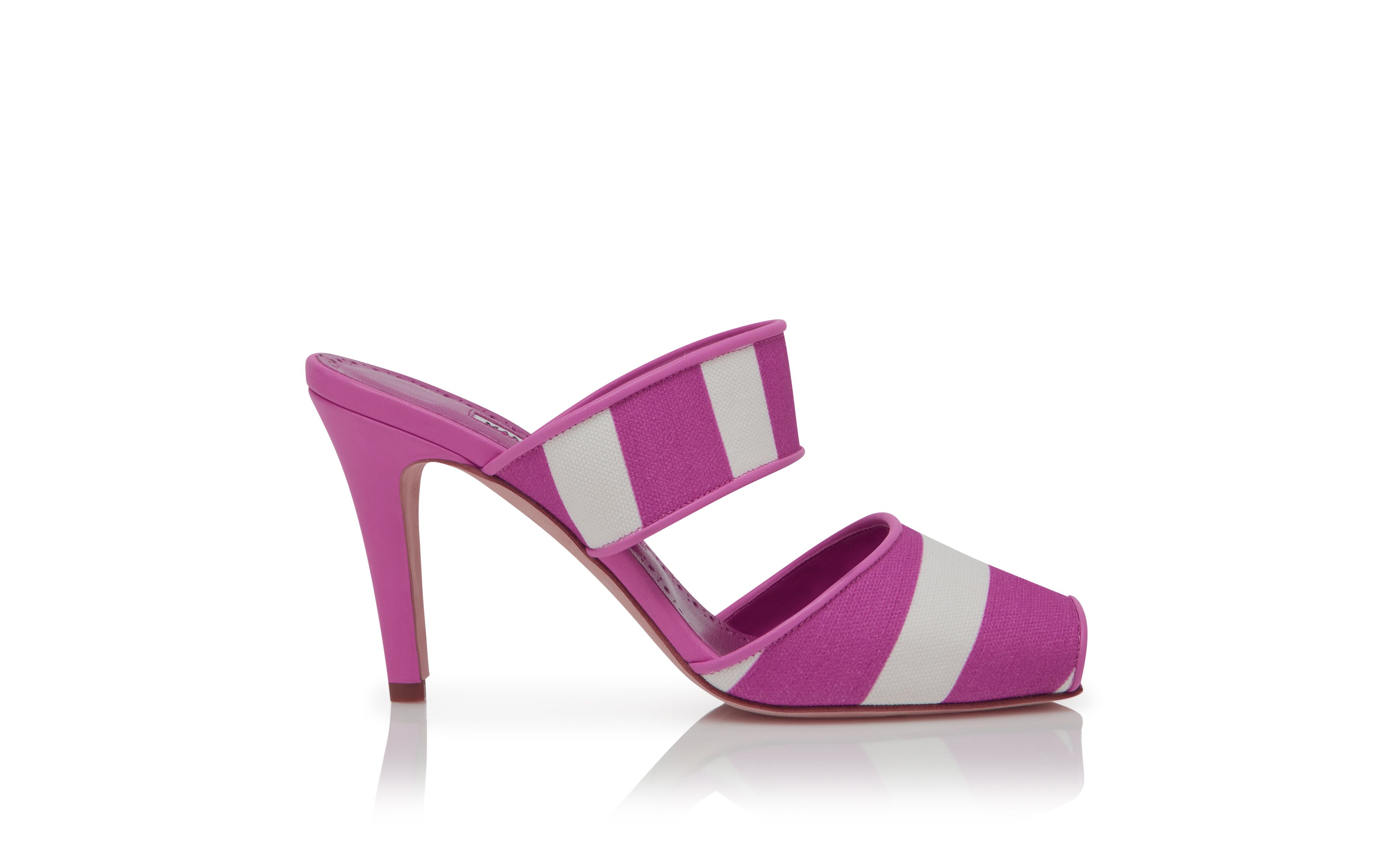 MATAL | Pink and White Striped Cotton Mules | Manolo Blahnik