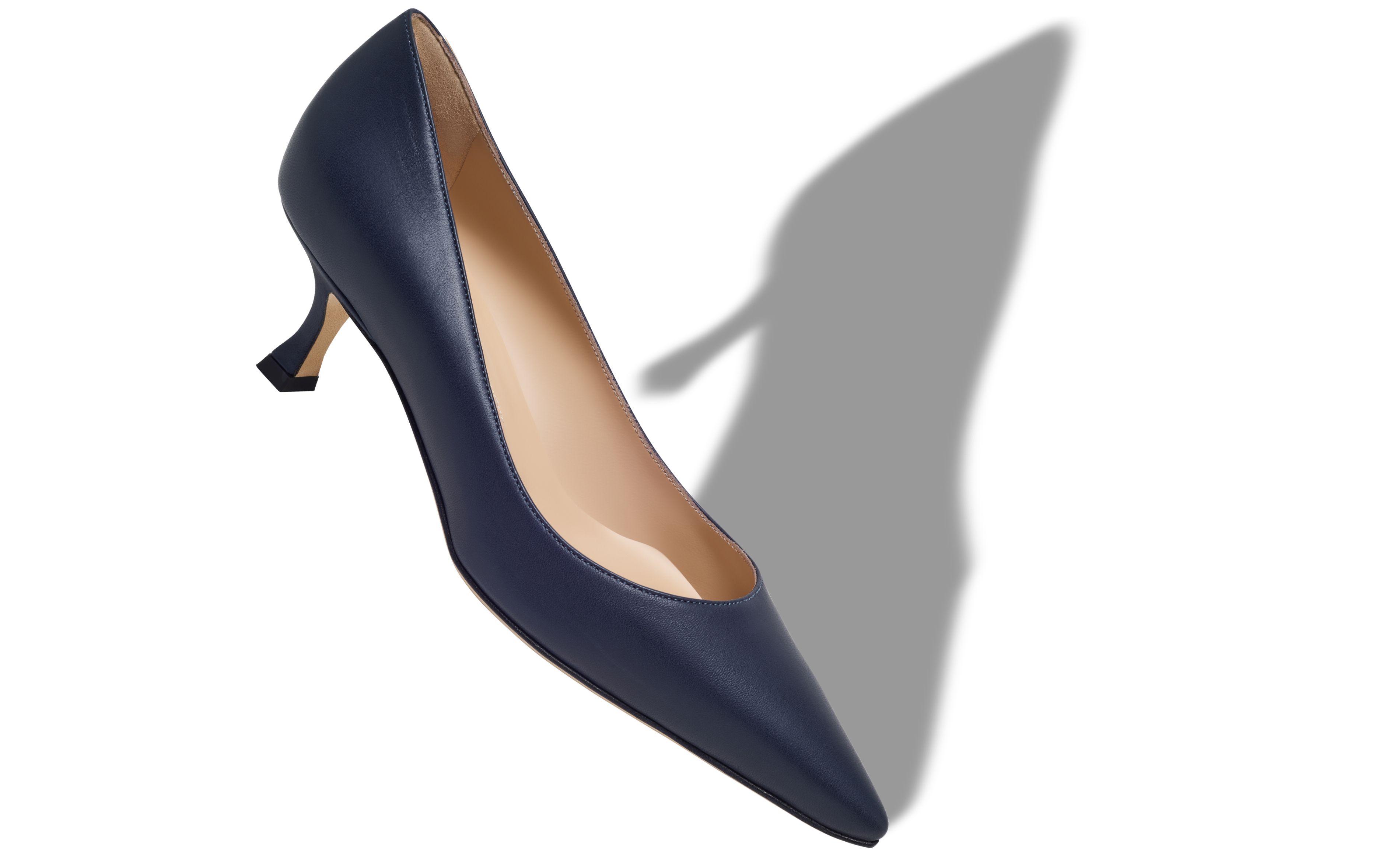 Designer Navy Nappa Leather Pointed Toe Pumps - Image Main View