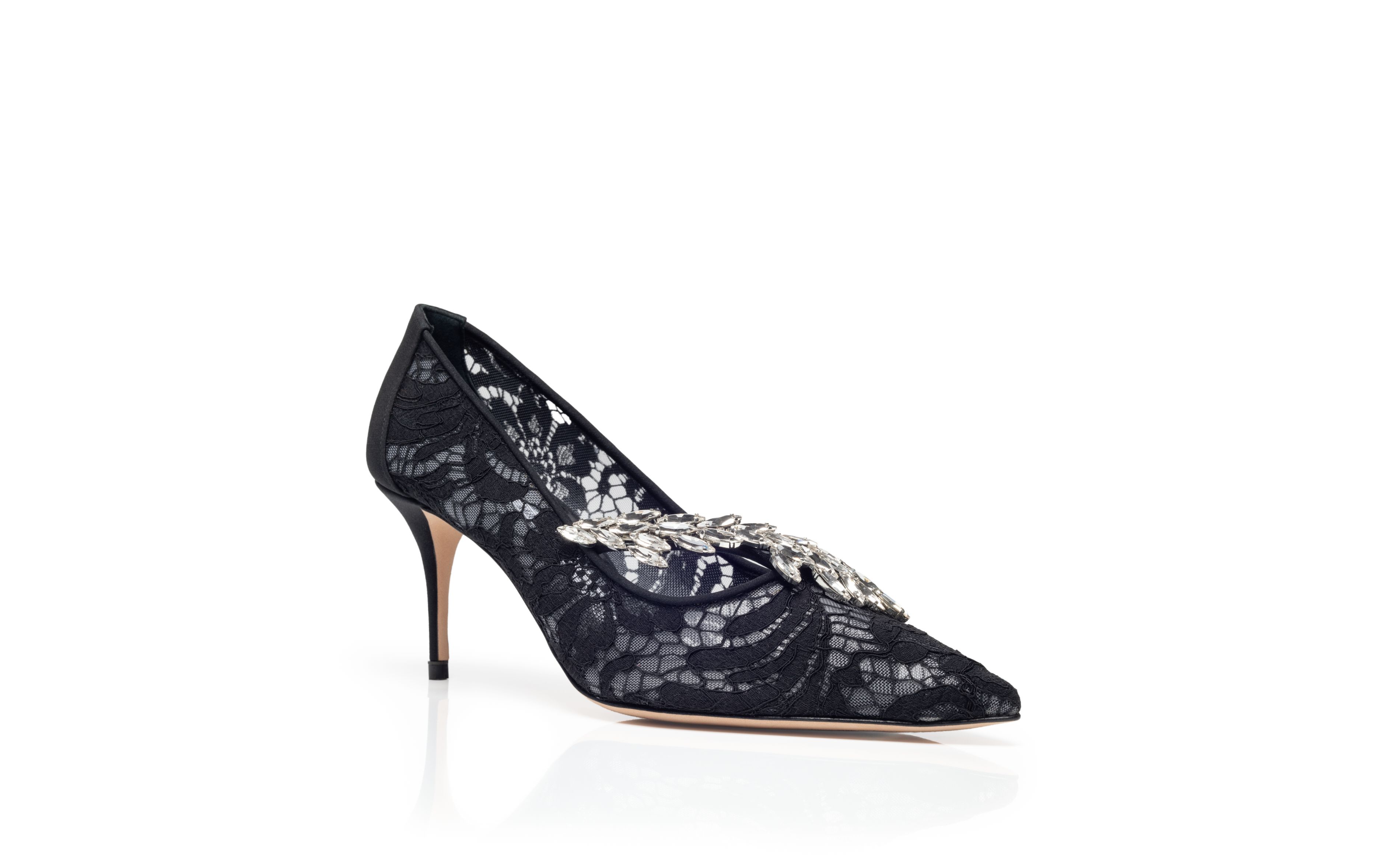 Designer Black Lace Jewel Buckle Pumps - Image Upsell View