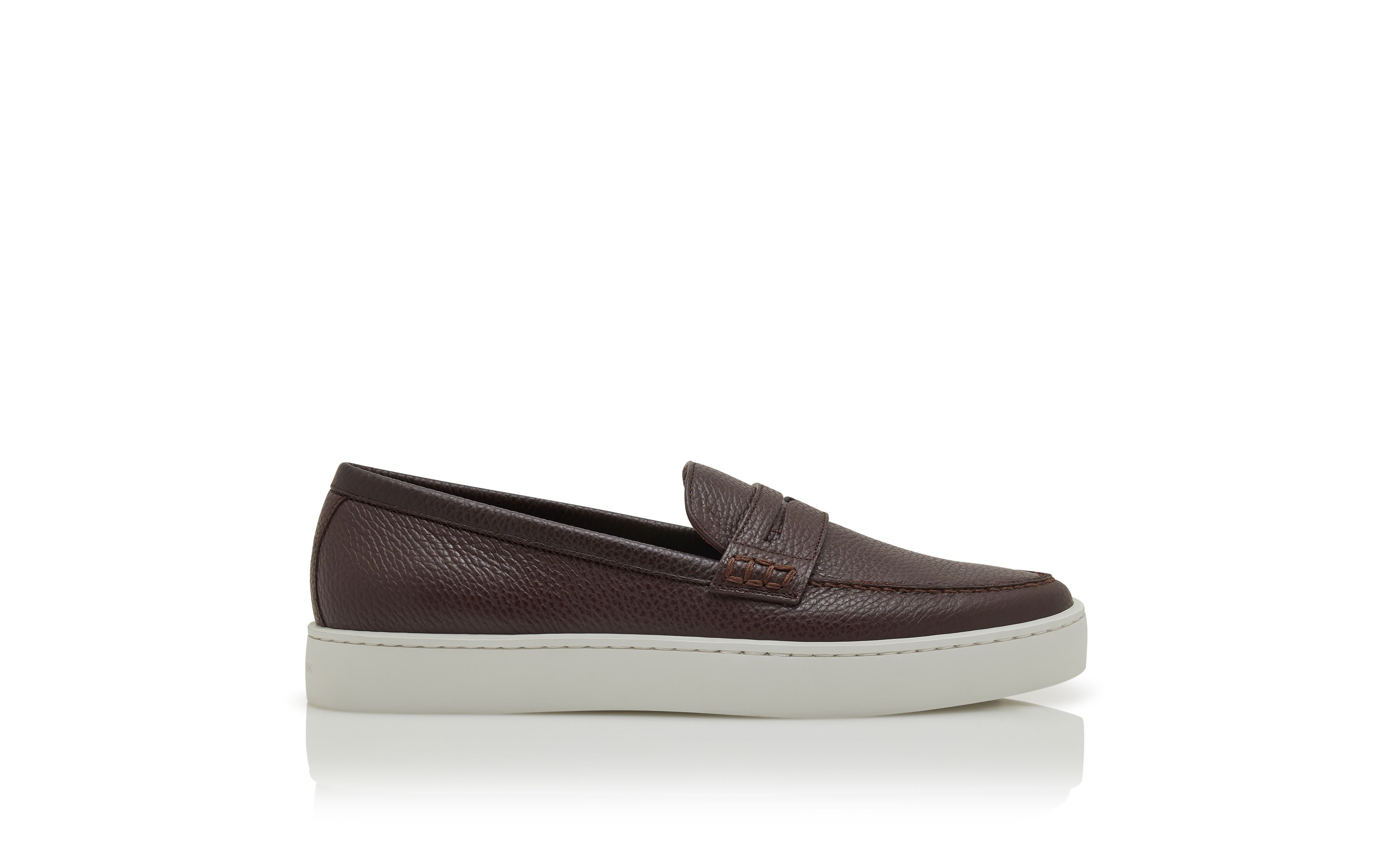 Designer Dark Brown Calf Leather Slip-On Loafers - Image Side View