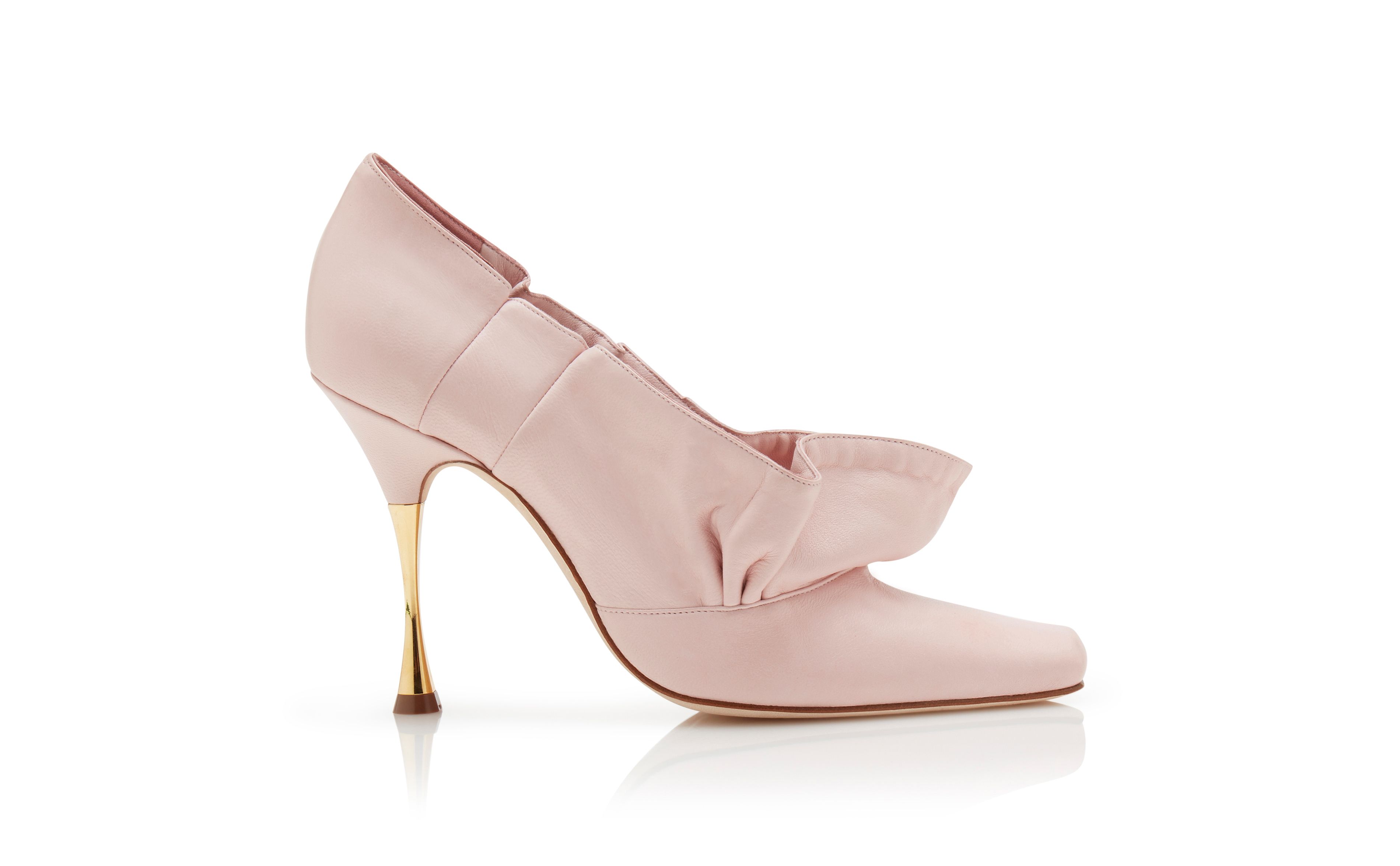 VOLARUS | Light Pink Nappa Leather Ruched Pumps | Manolo Blahnik