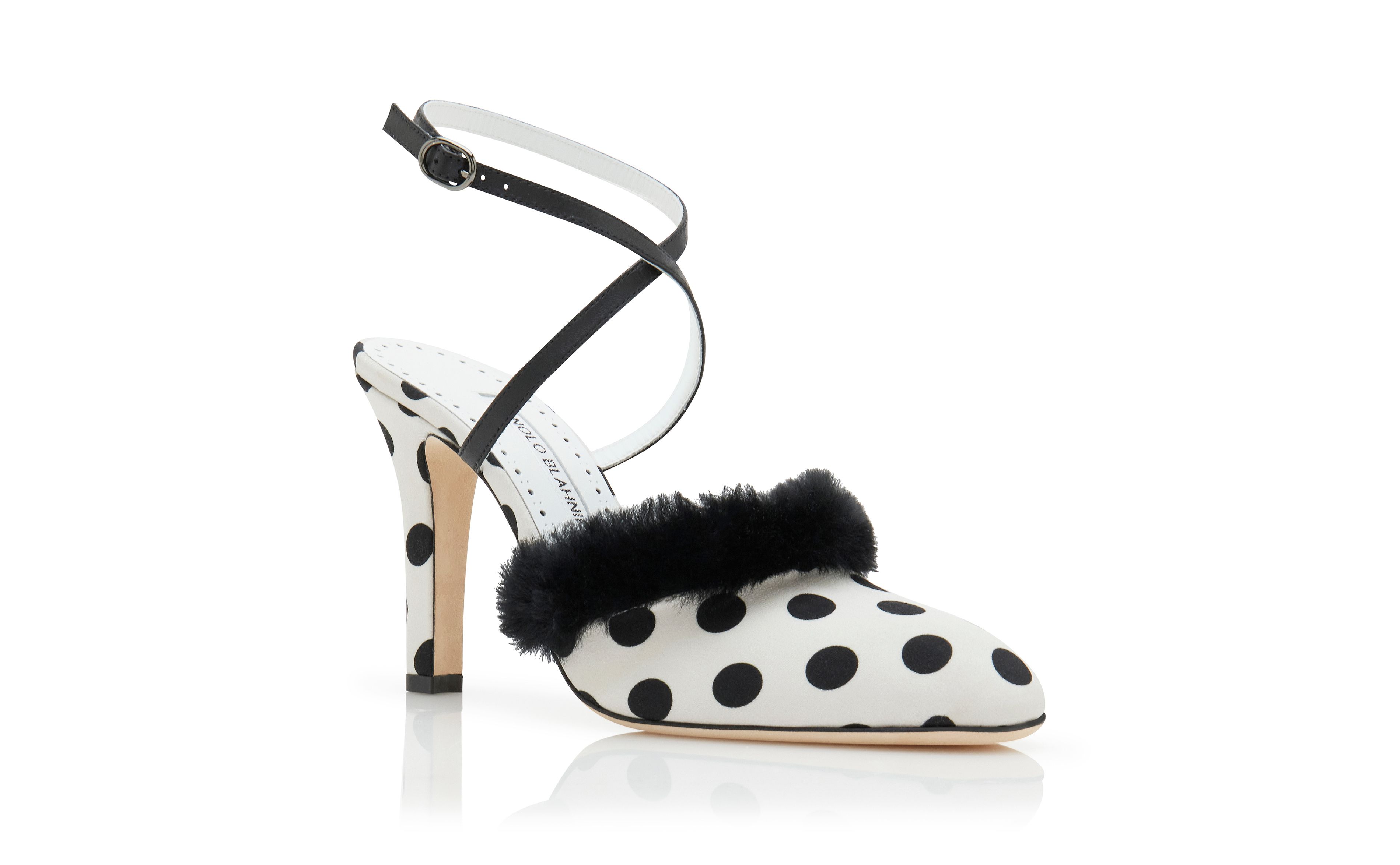 Designer Monochrome Crepe De Chine Polka Dot Pumps - Image Upsell