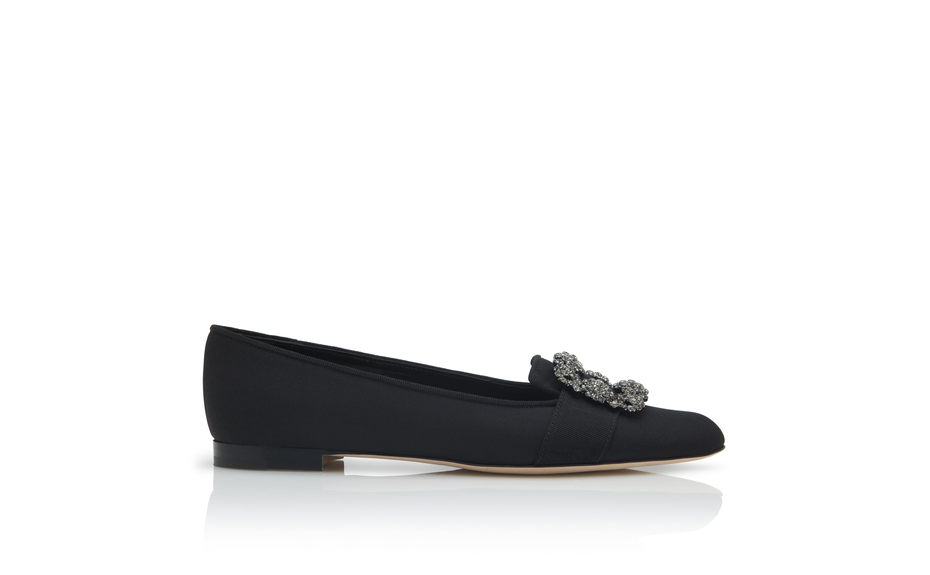 Designer Black Crepe de Chine Embellished Flat Pumps - Image thumbnail