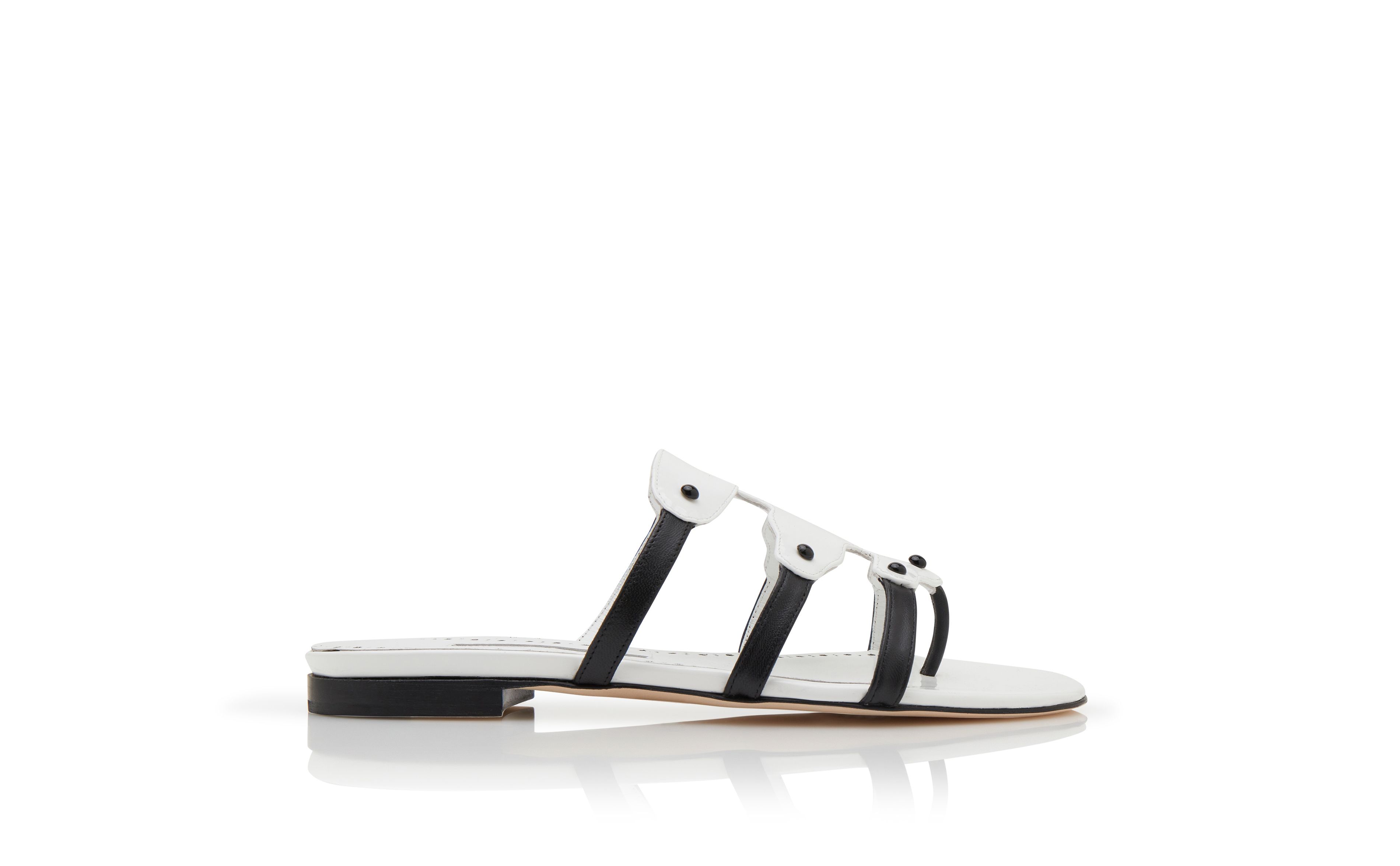 Designer White Patent Leather Flat Sandals  - Image Side View