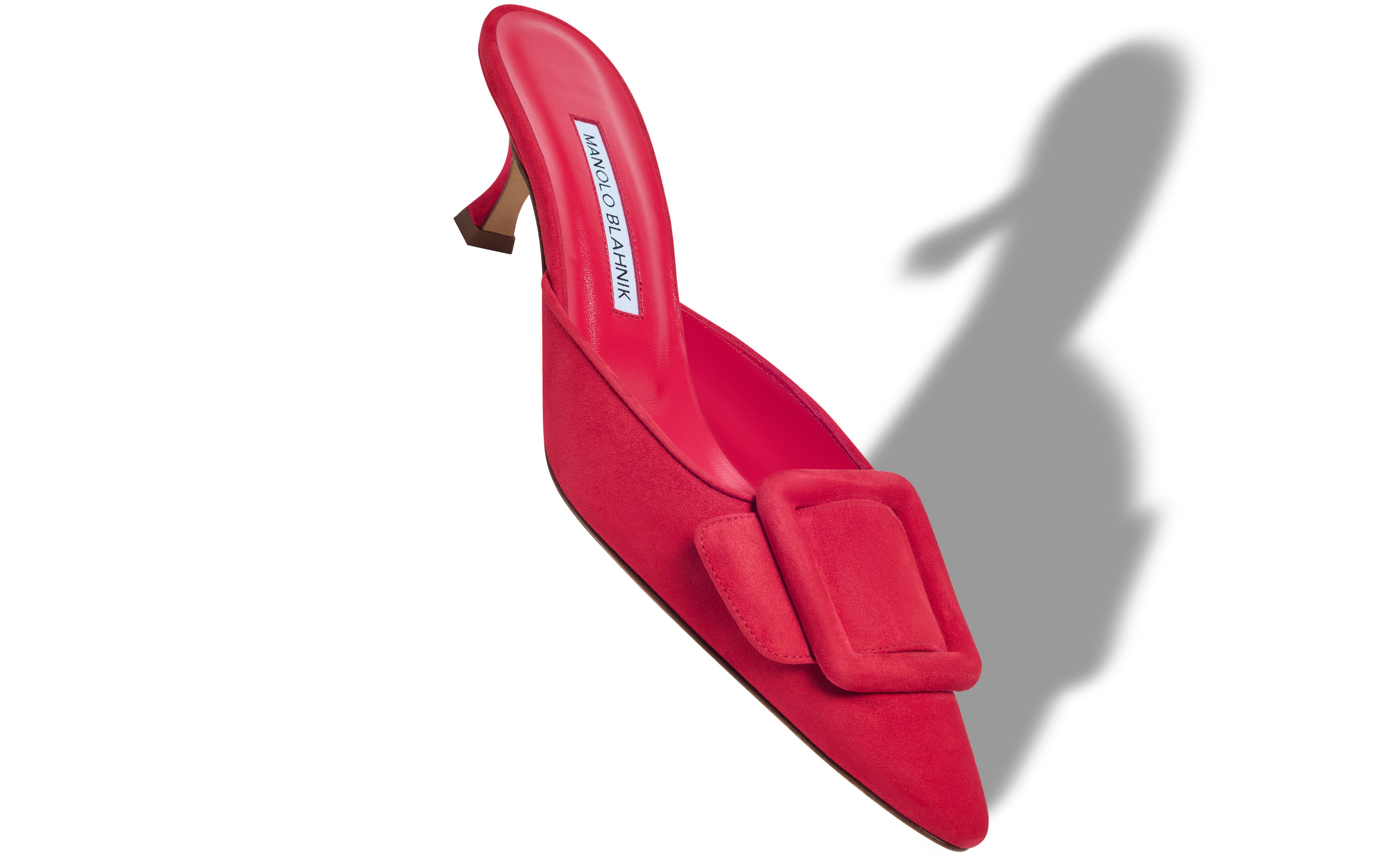 Designer Red Suede Buckle Detail Mules - Image Main View