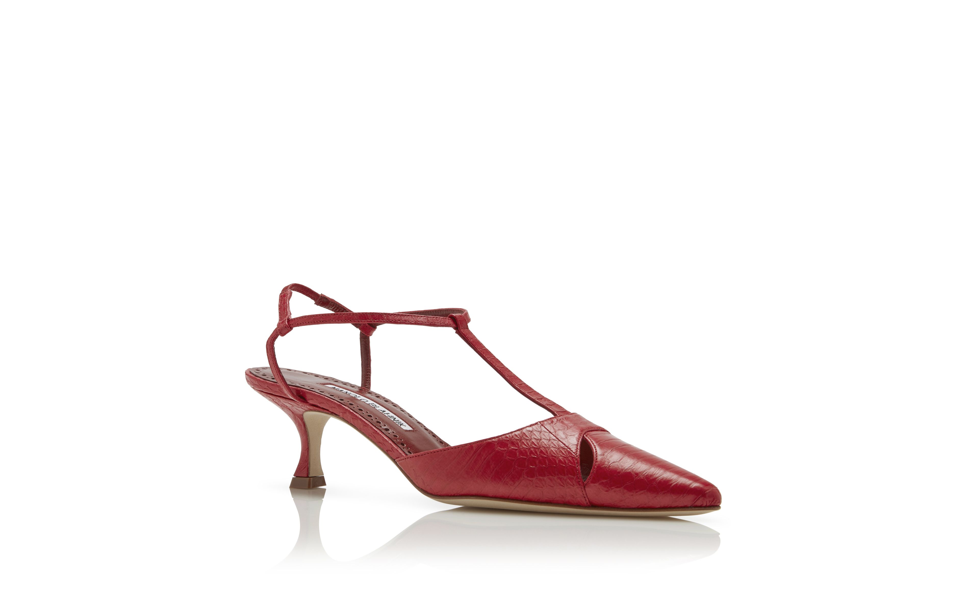 Designer Red Snakeskin T-Bar Pumps - Image Upsell