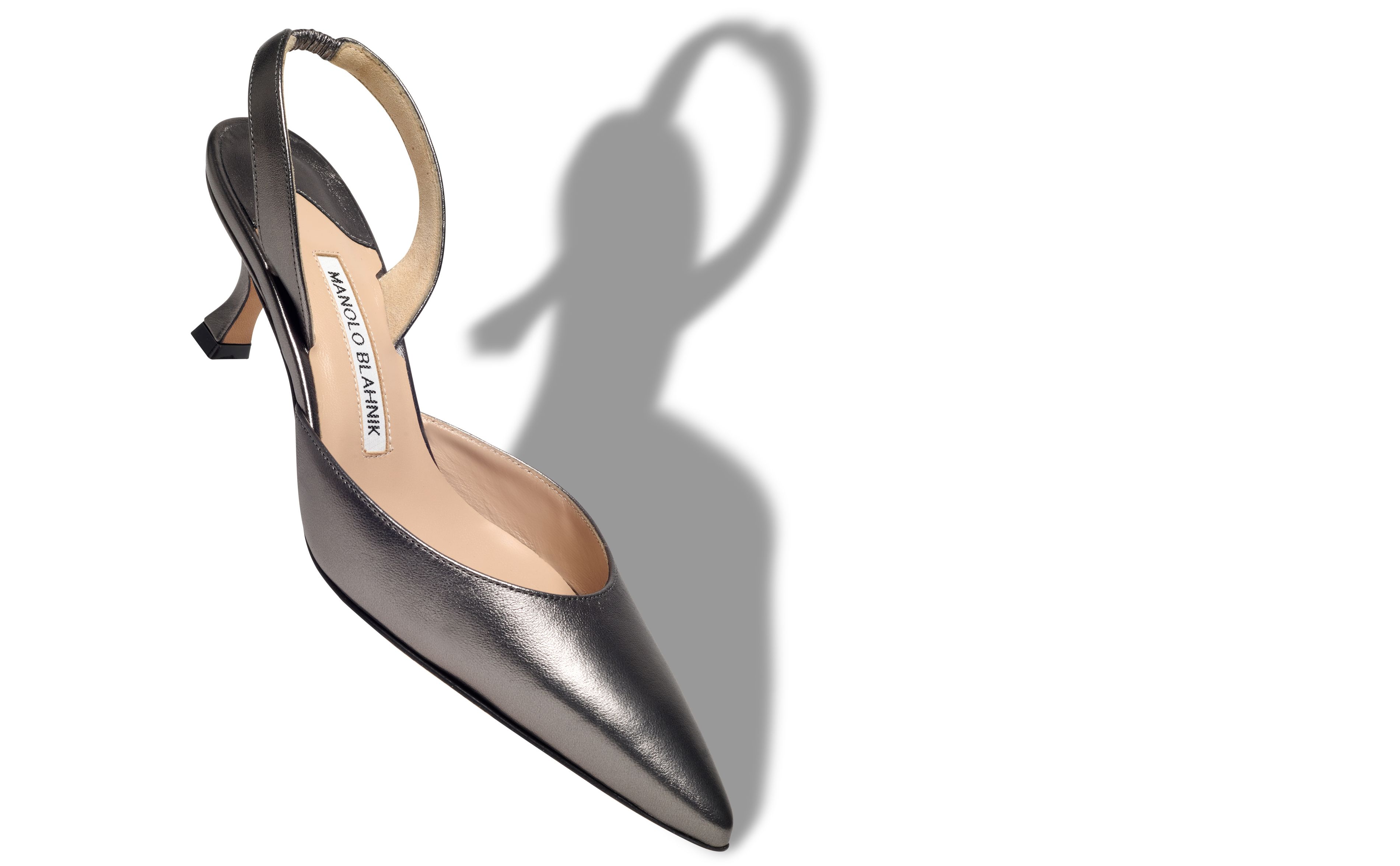 CAROLYNE 50 | Silver Nappa Leather Slingback Pumps | Manolo Blahnik