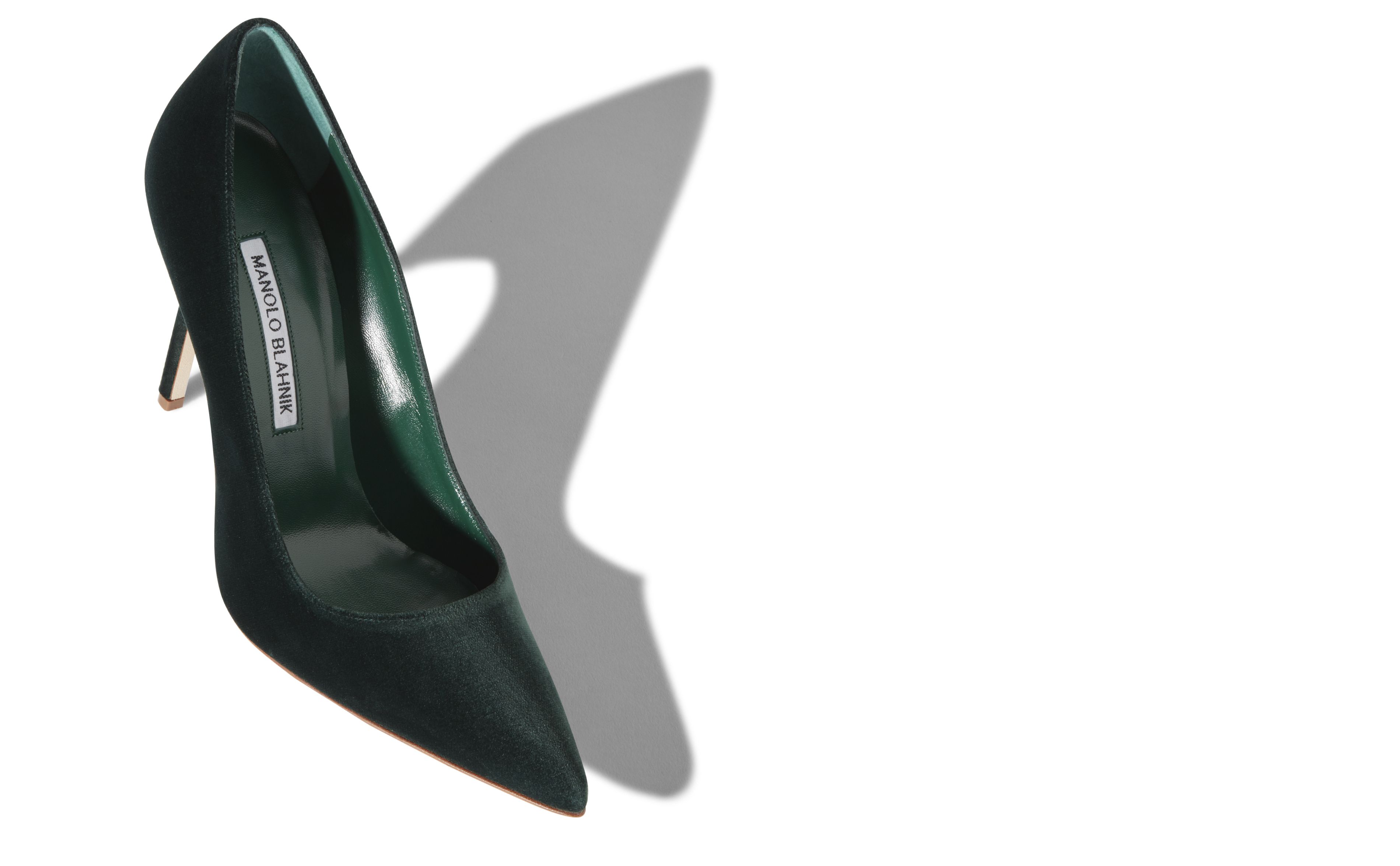 Designer Dark Green Velvet Pointed Toe Pumps - Image Main