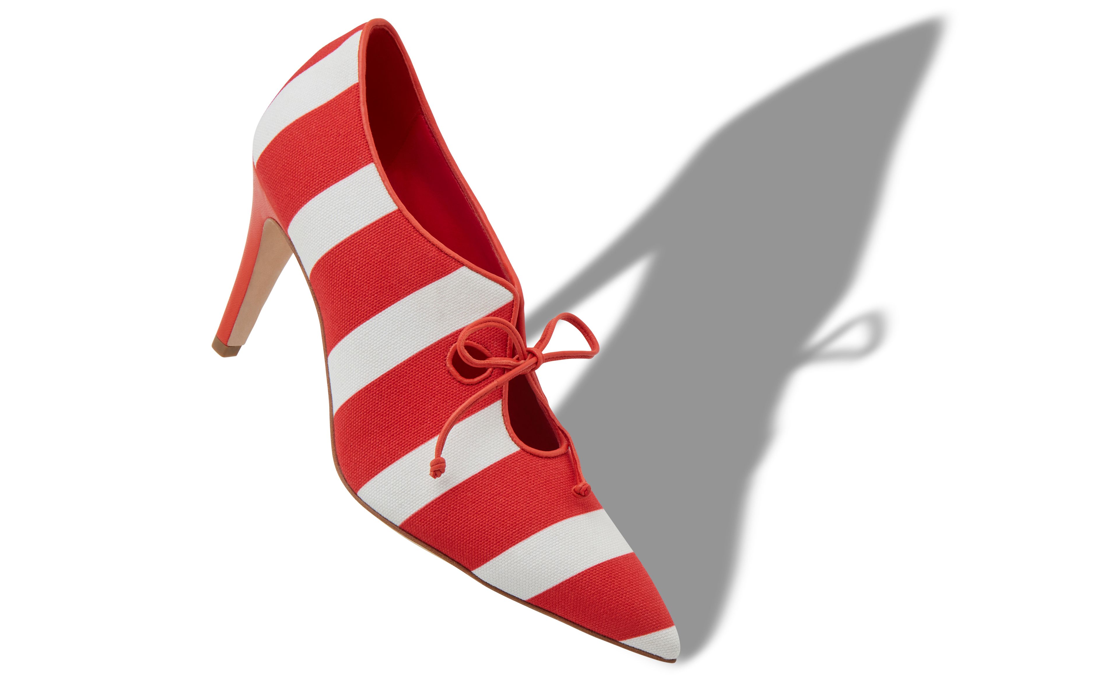 Designer Red and White Cotton Lace-Up Pumps - Image Main