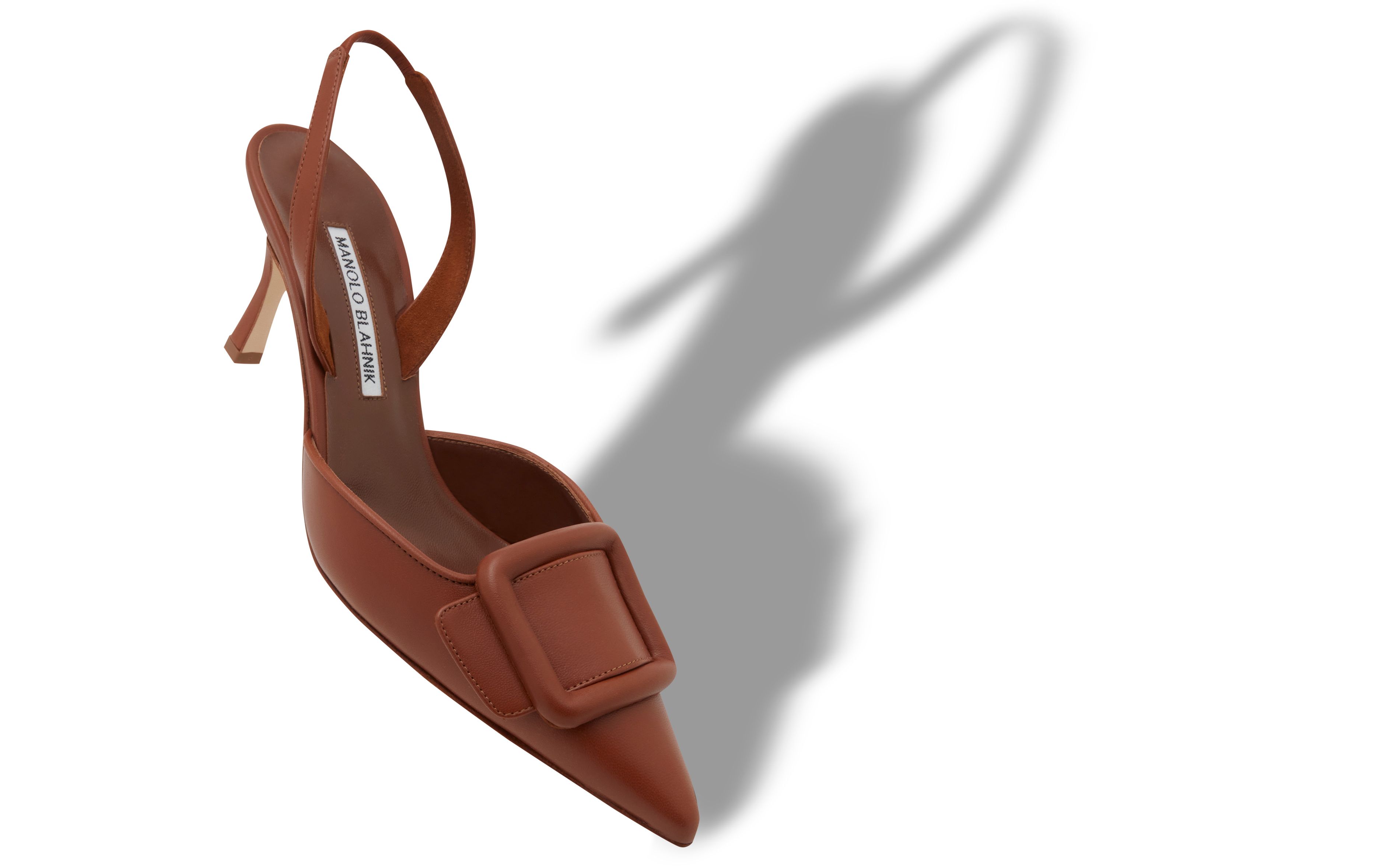 Designer Brown Nappa Leather Slingback Pumps - Image Main