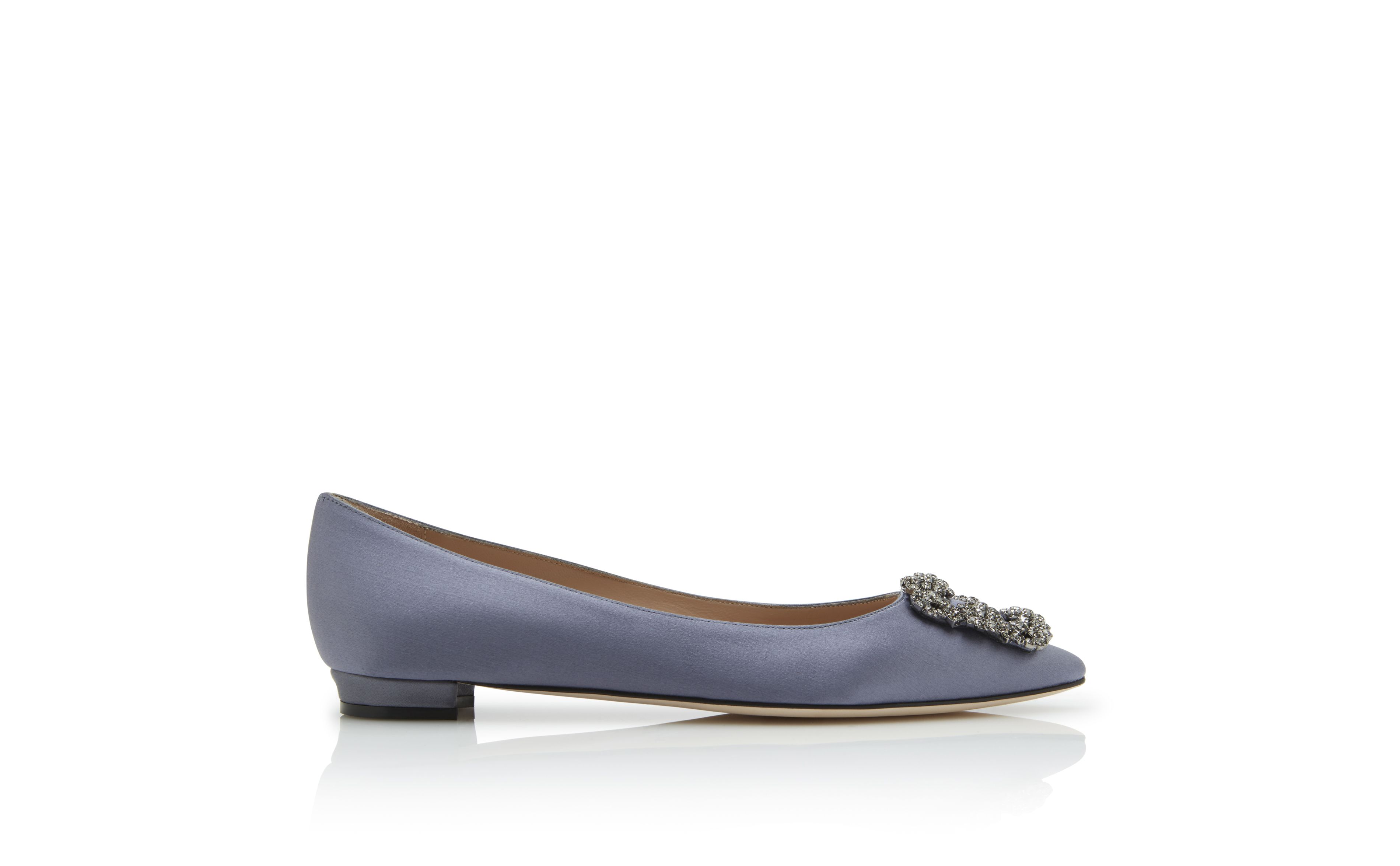 Designer Grey Satin Jewel Buckle Flat Pumps - Image thumbnail