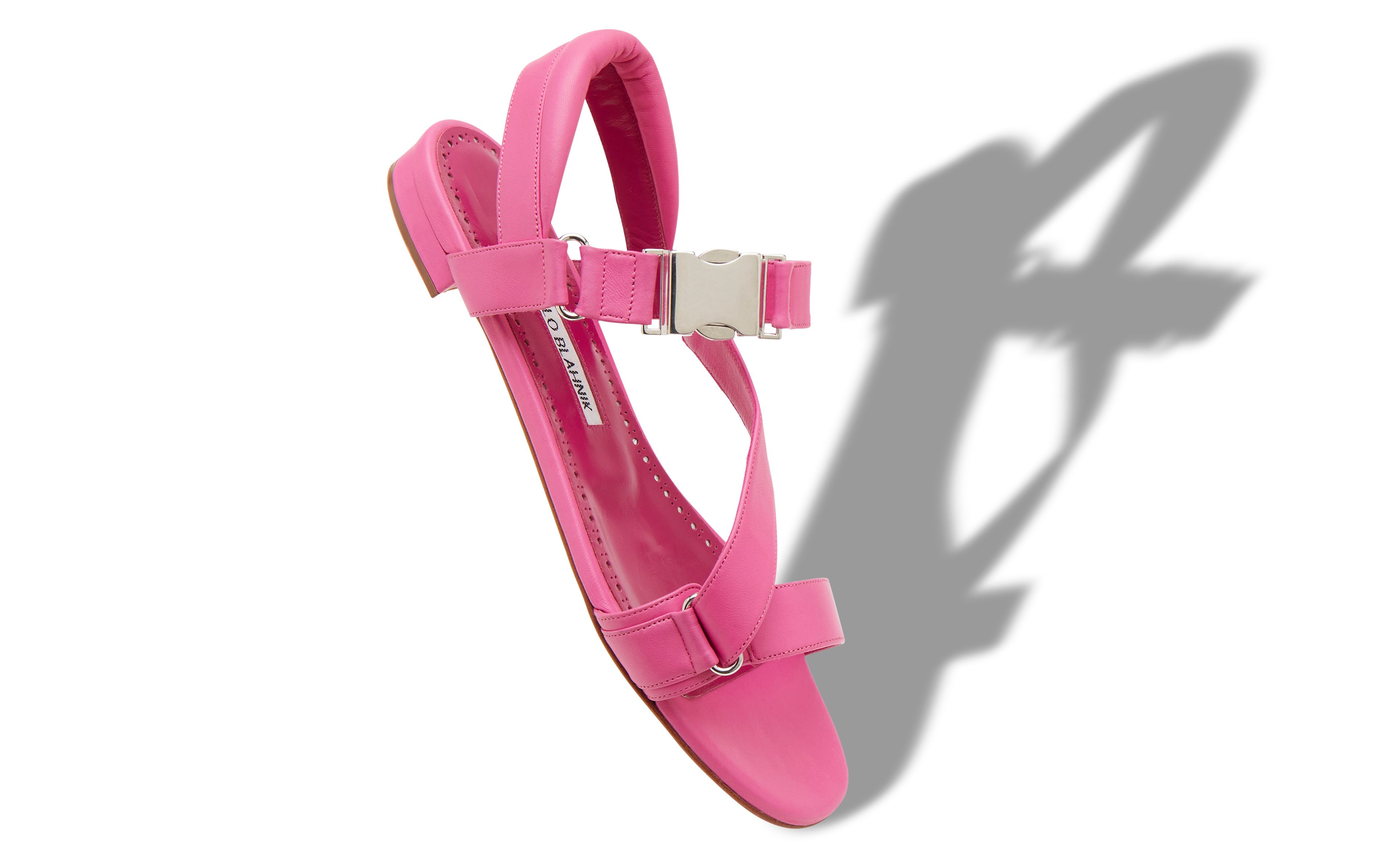 Designer Pink Nappa Leather Buckle Detail Flat Sandals  - Image Main
