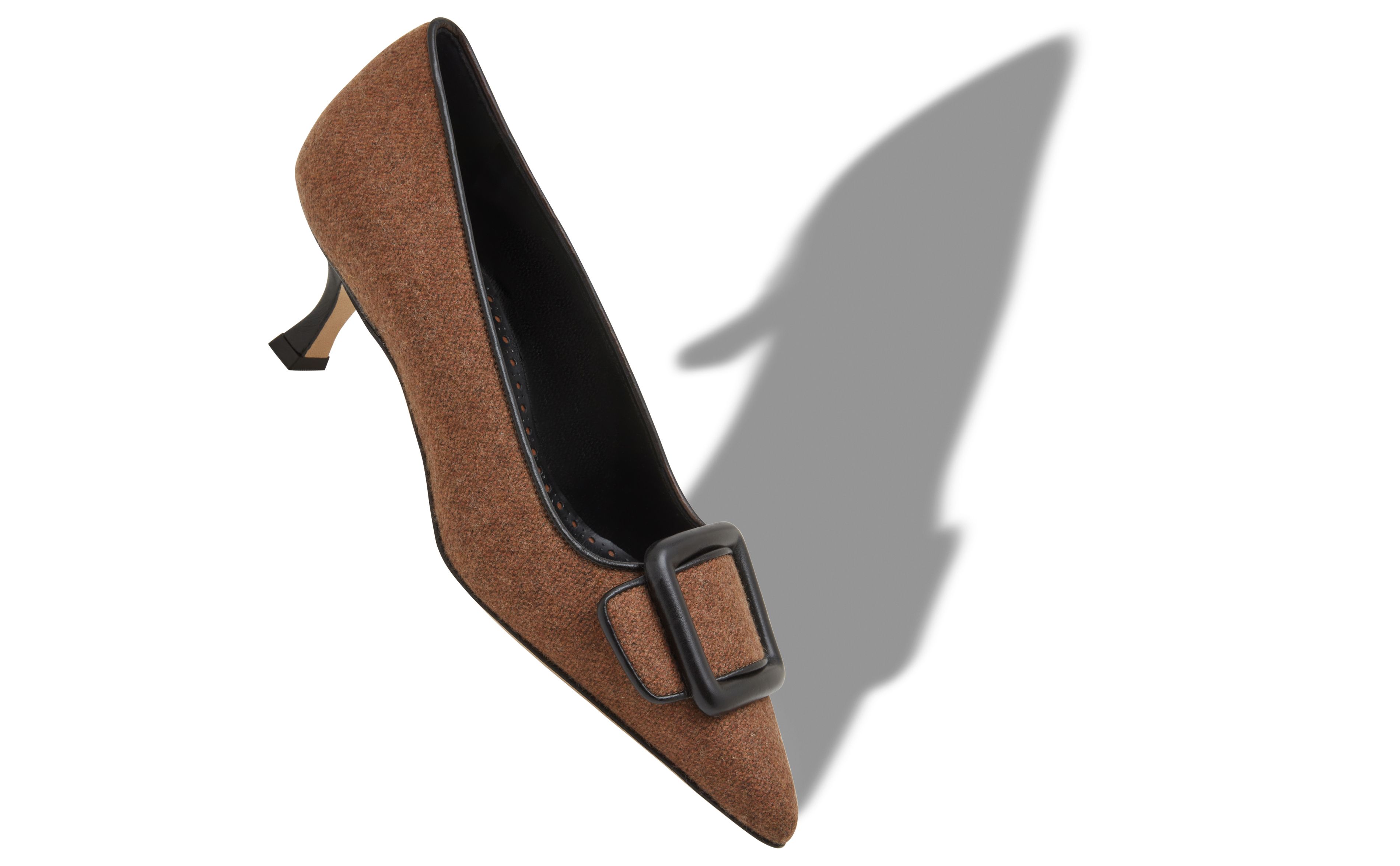 Designer Brown and Black Wool Buckle Detail Pumps - Image Main View