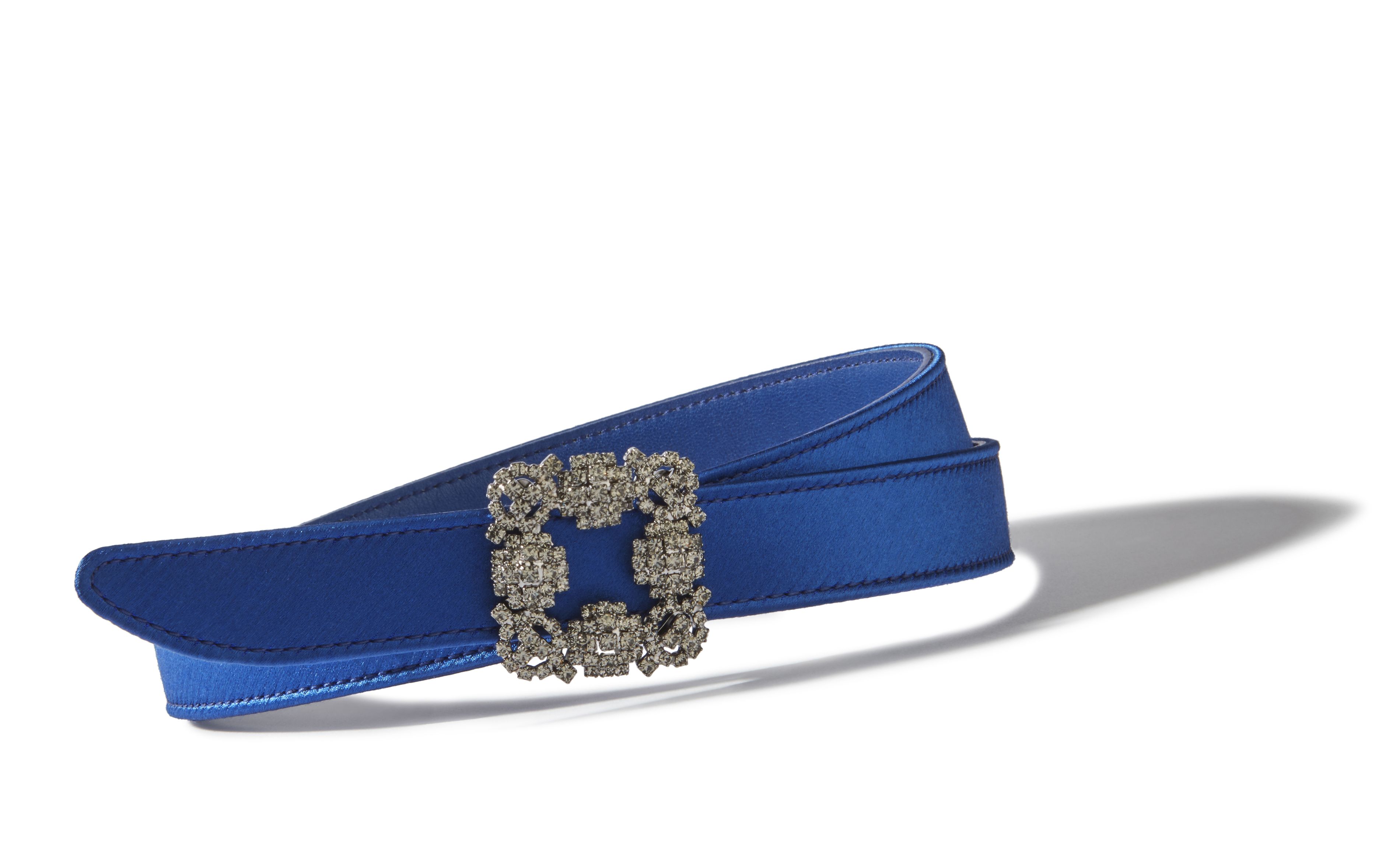 Designer Blue Satin Crystal Buckled Belt - Image Main