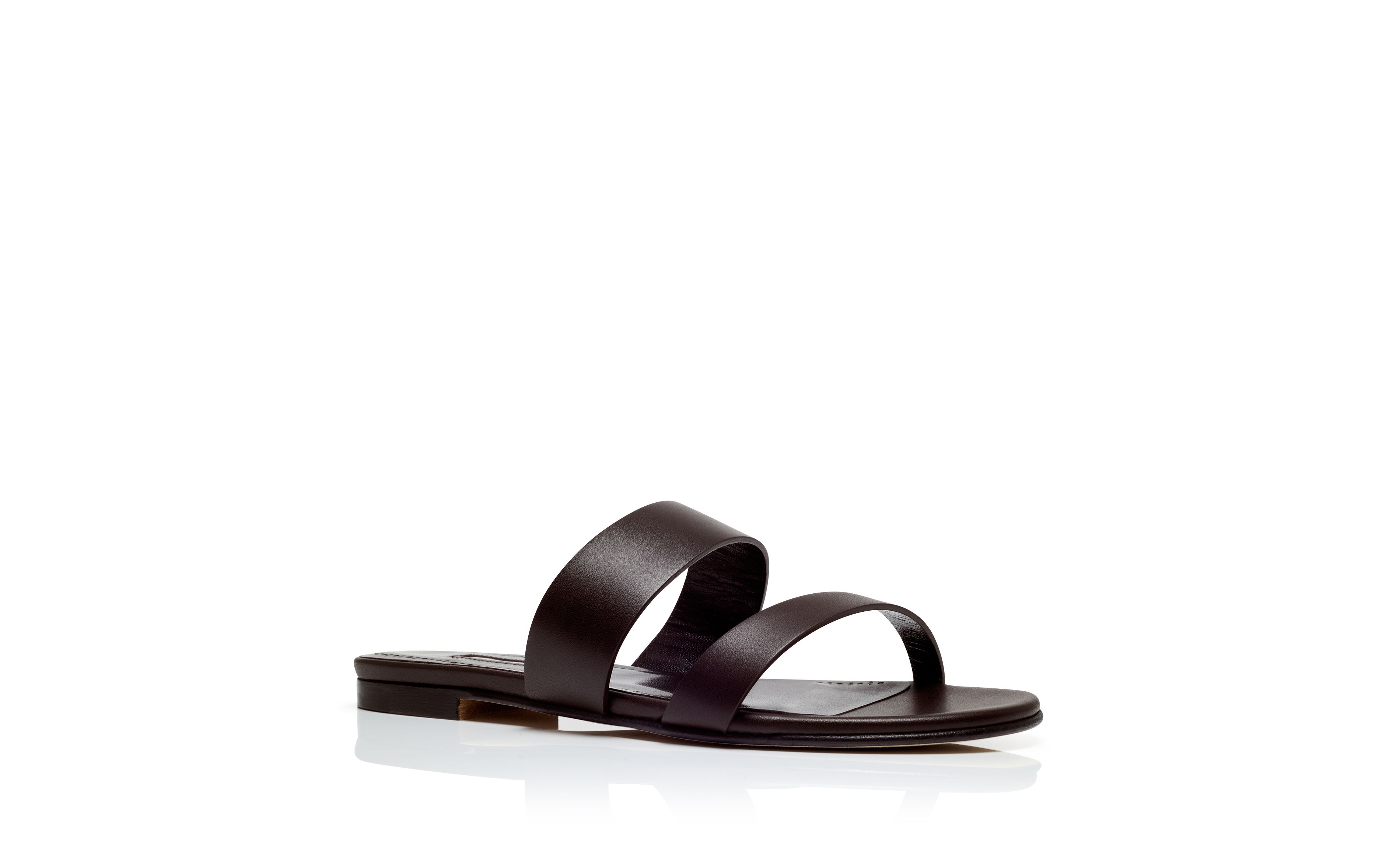 Designer Dark Brown Calf Leather Flat Sandals - Image Upsell