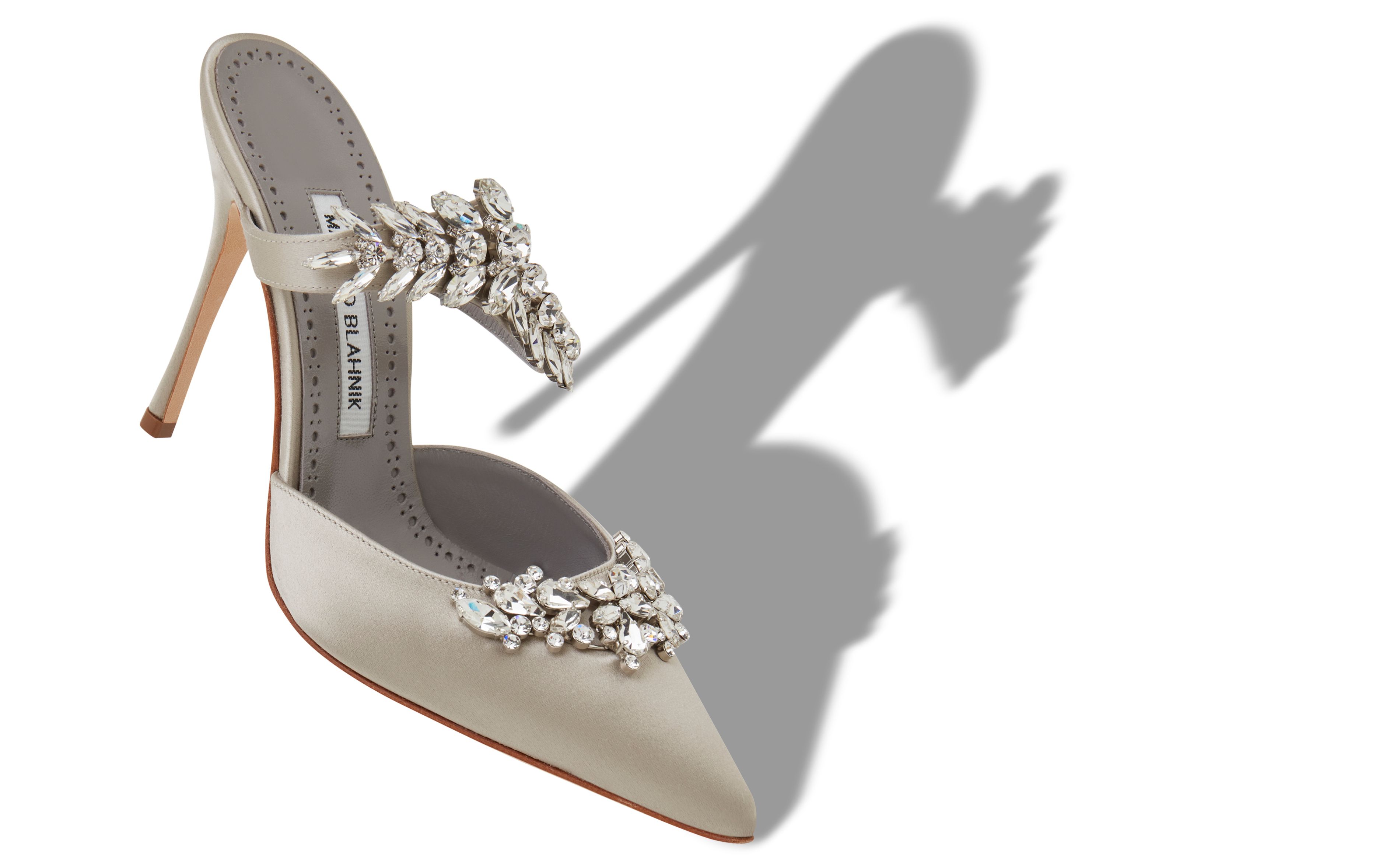 Designer Grey Satin Crystal Embellished Mules - Image Main