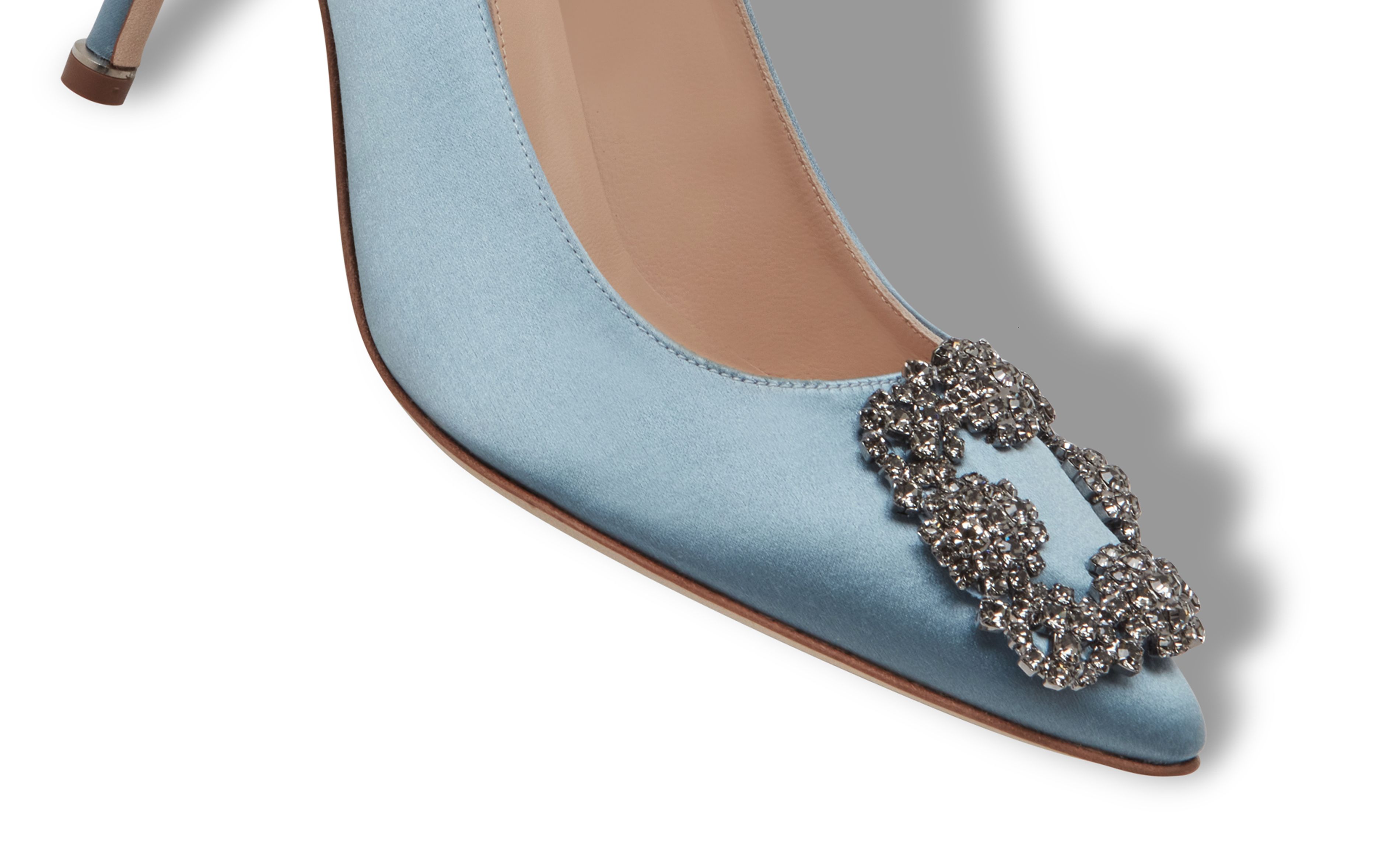 HANGISI 90 | Light Blue Satin Jewel Buckle Pumps | Manolo Blahnik