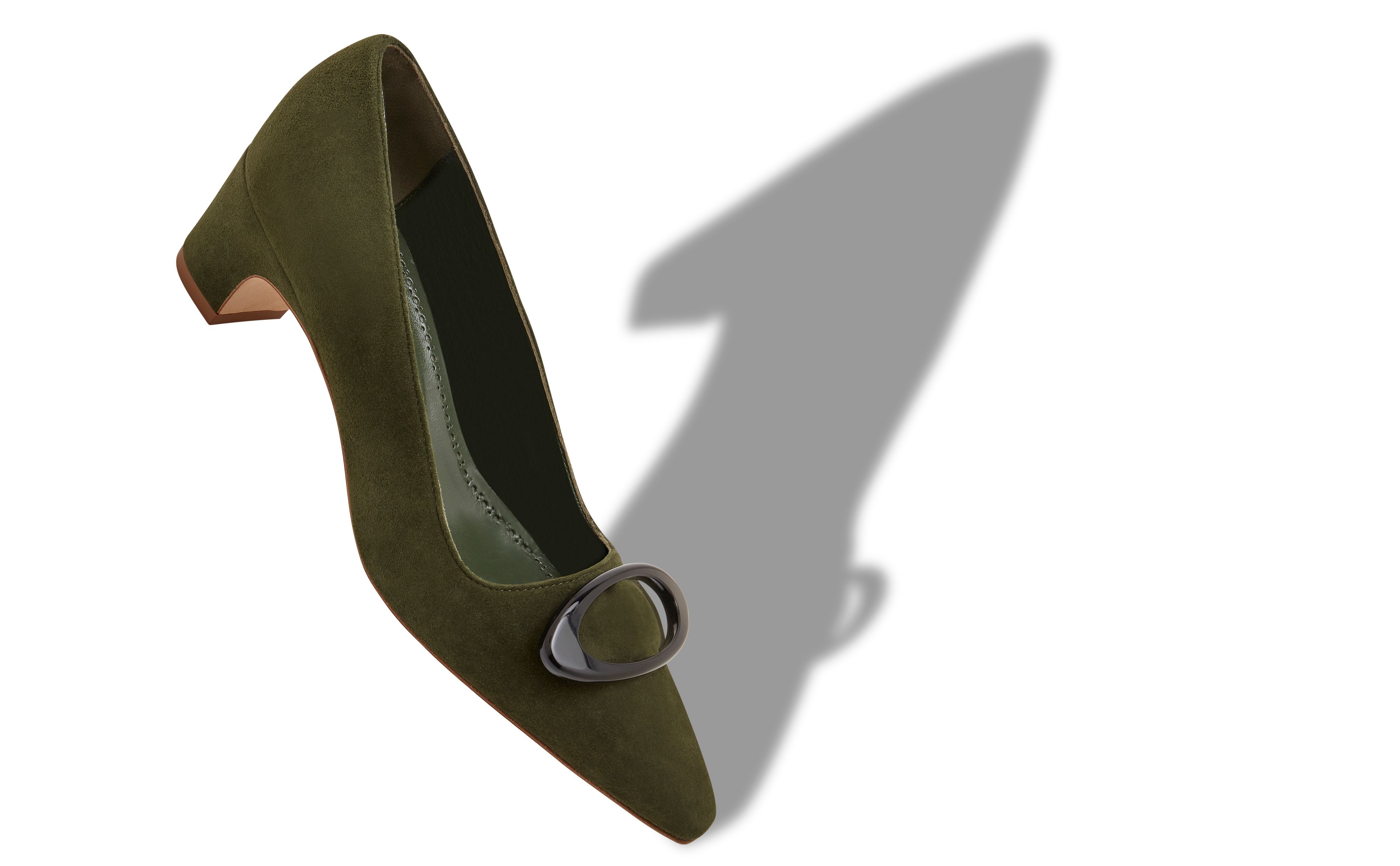 Designer Dark Green Suede Pointed Toe Pumps - Image small_image