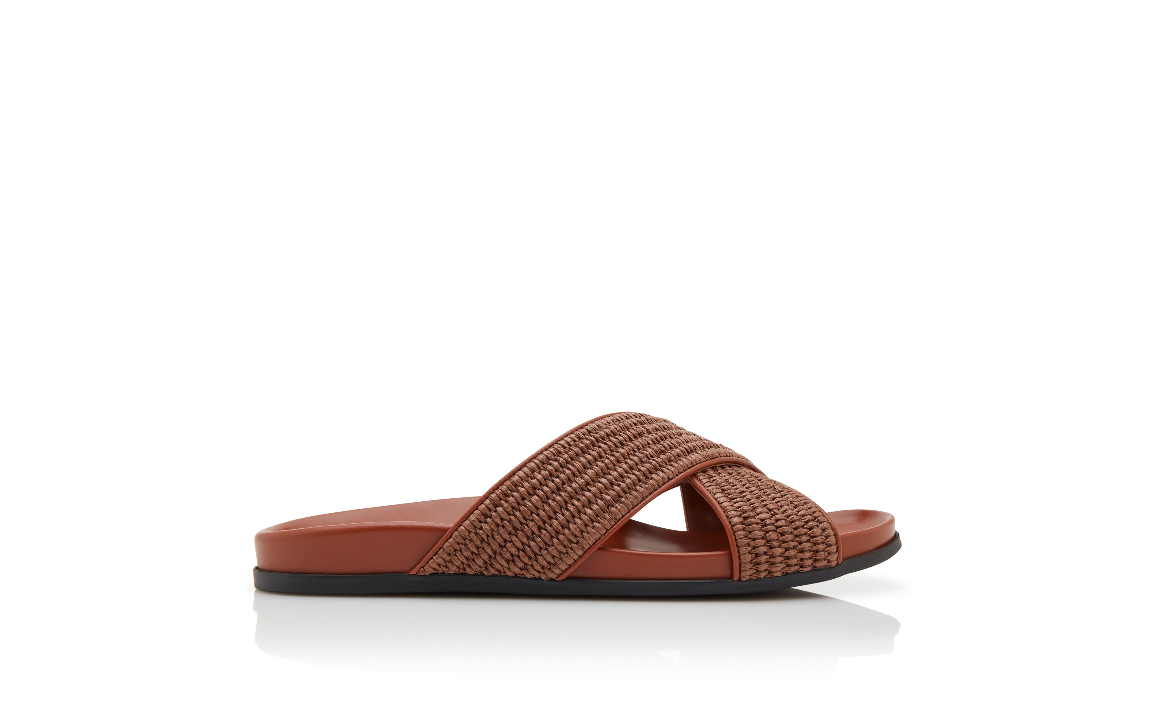 Designer Dark Brown Raffia Flat Sandals - Image thumbnail