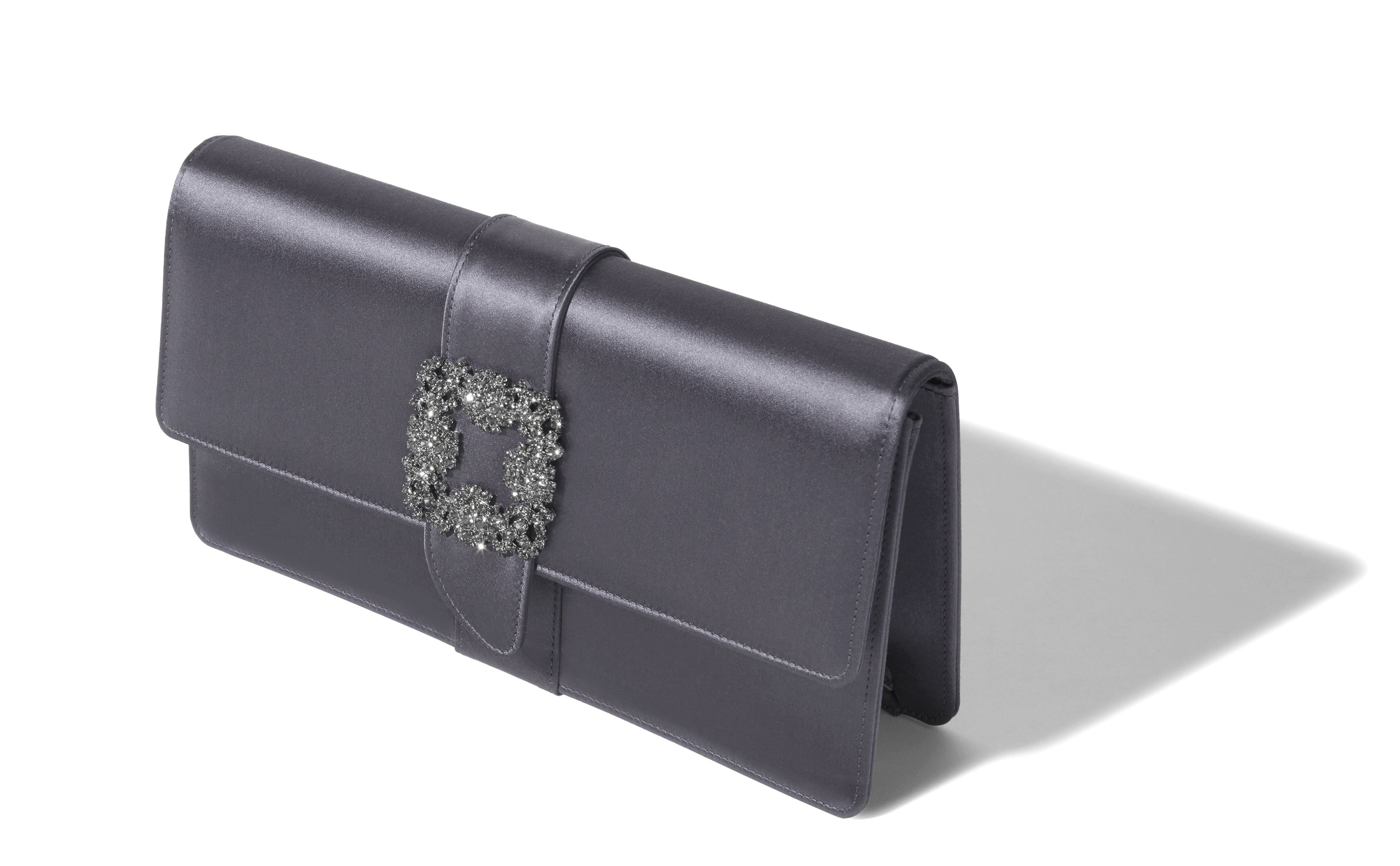 Designer Purple Grey Satin Jewel Buckle Clutch - Image Main