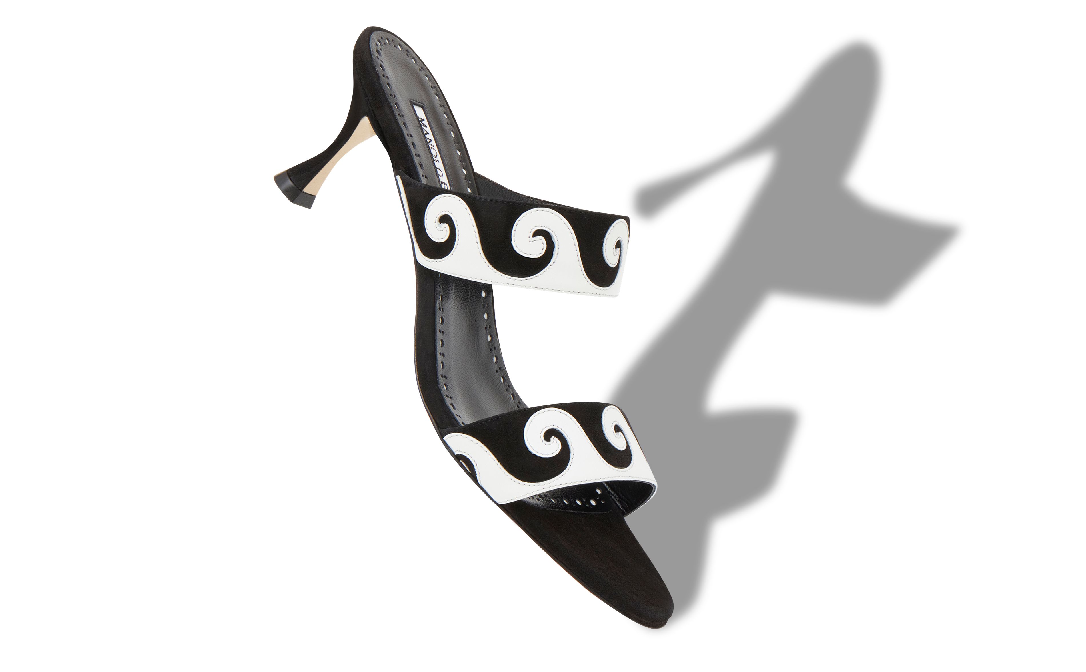Designer Black and White Suede Swirl Detail Mules - Image Main