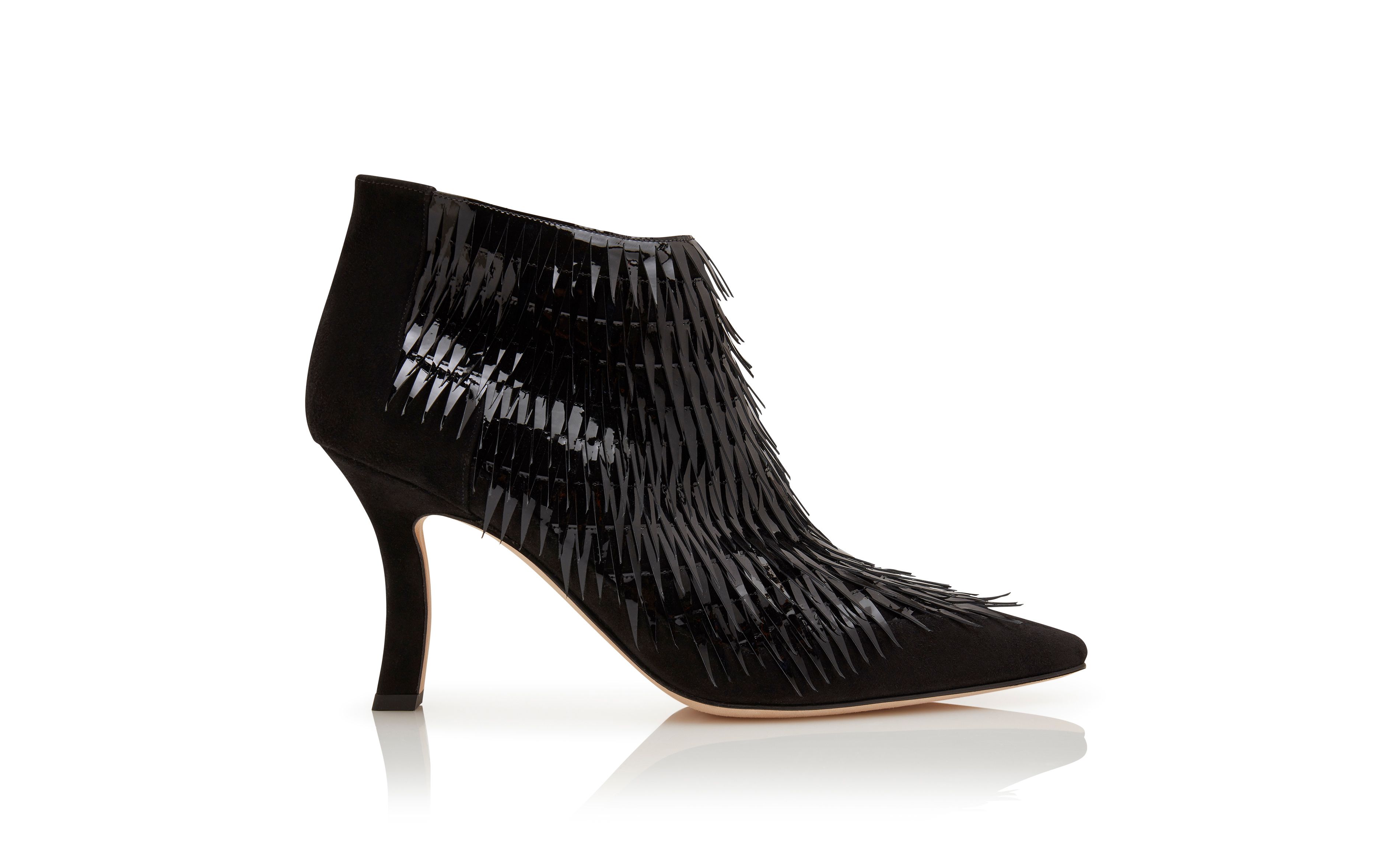 Designer Black Patent Leather Ankle Boots  - Image Side View
