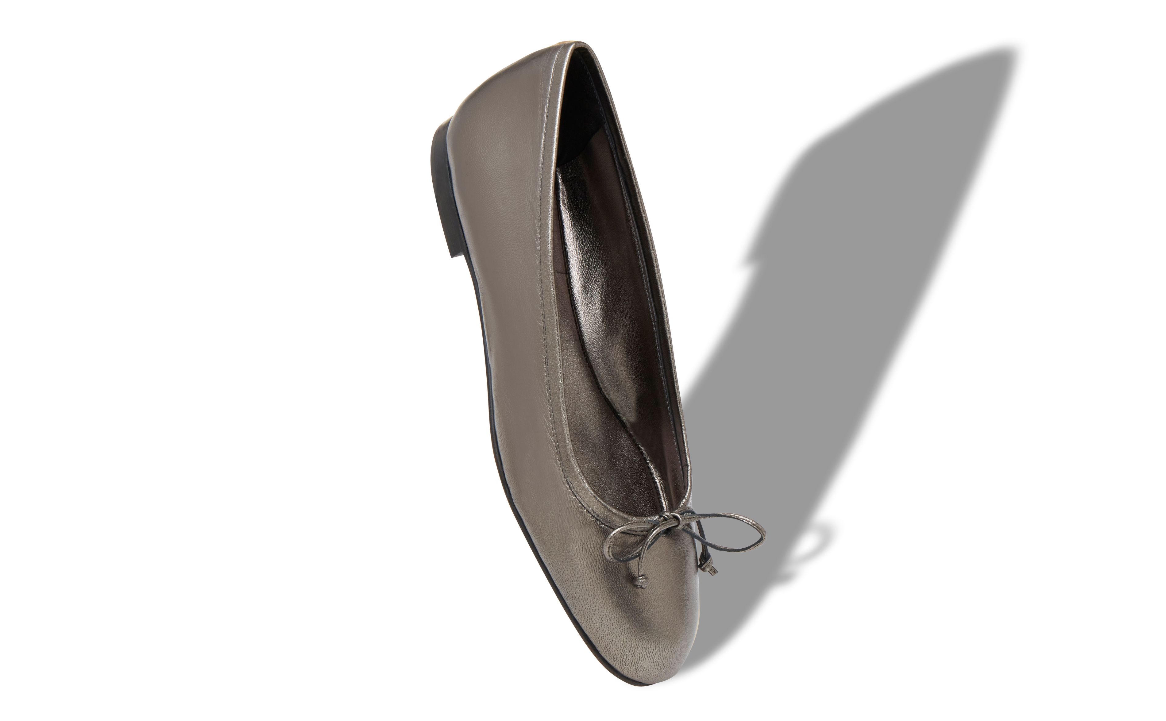 Designer Dark Grey Nappa Leather Ballerina Flats - Image Main