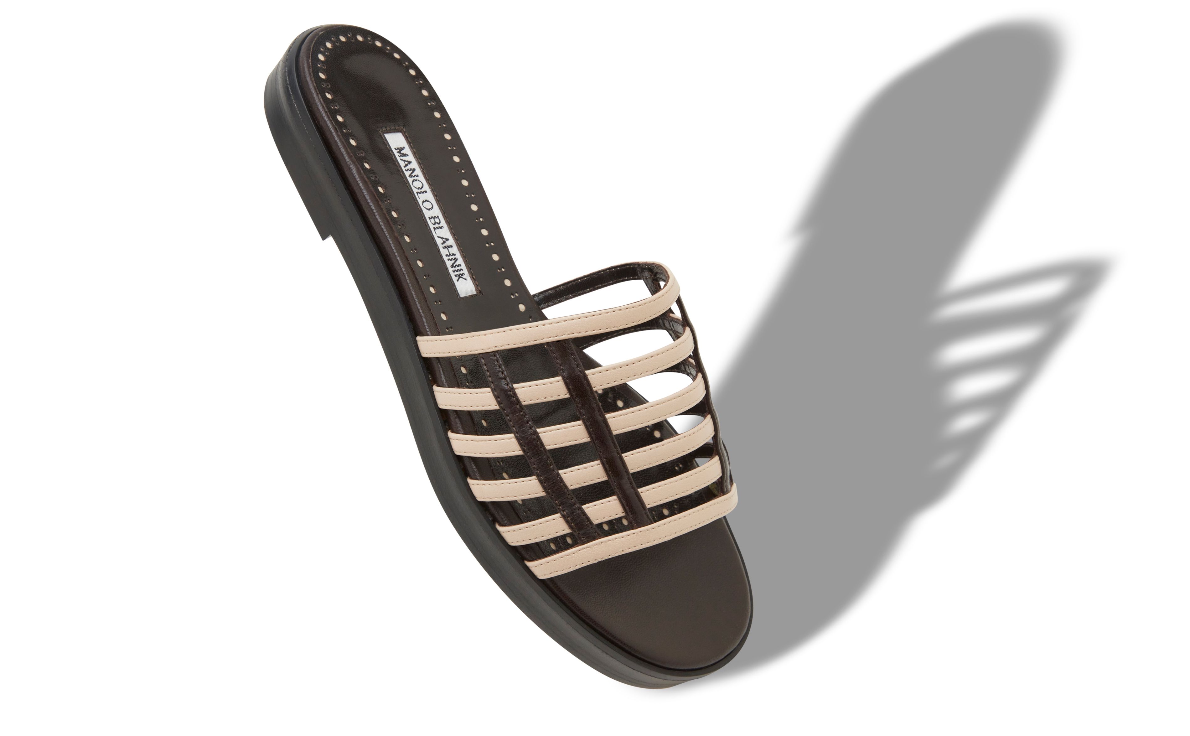 Designer Dark Cream and Brown Nappa Leather Sandals  - Image Main