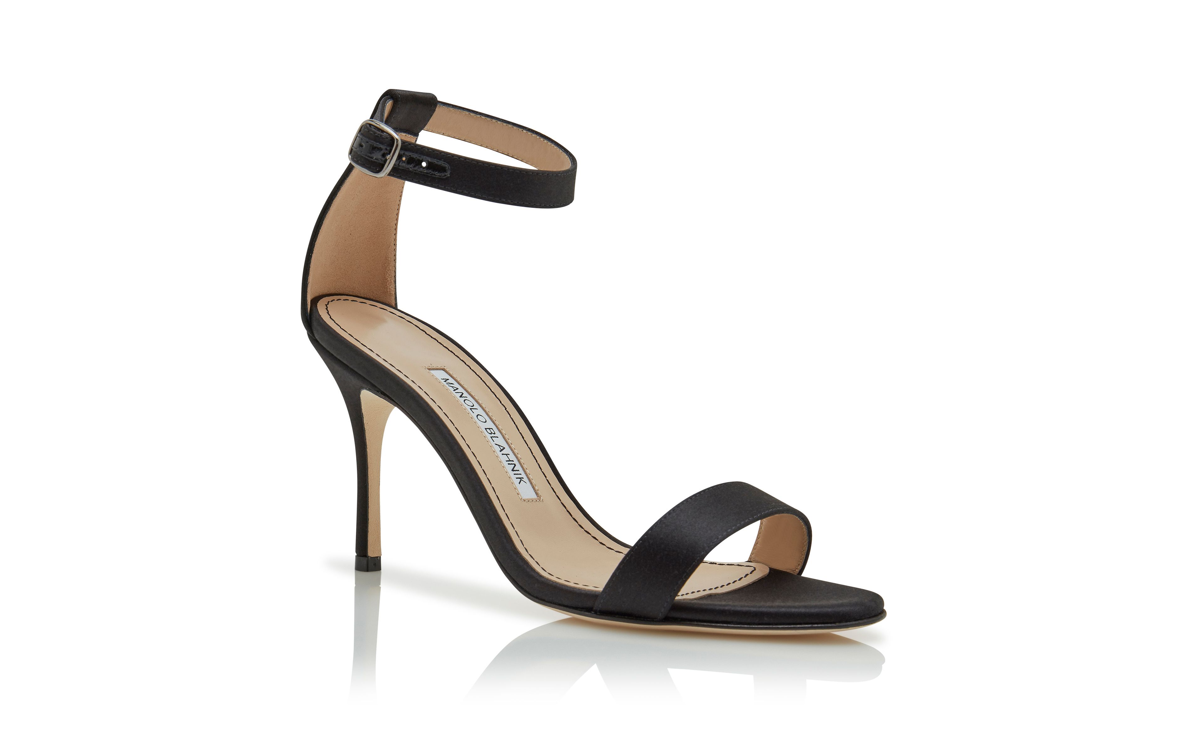 Designer Black Satin Ankle Strap Sandals - Image Upsell