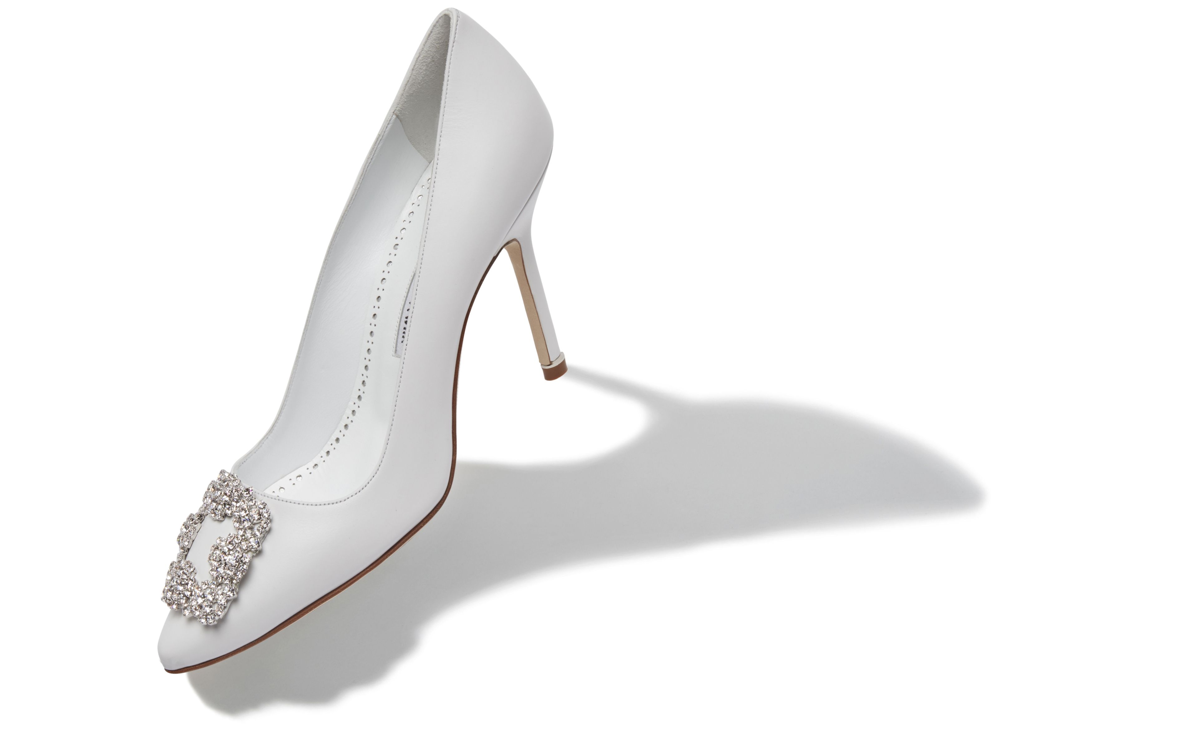 Designer White Calf Leather Jewel Buckle Pumps - Image Main