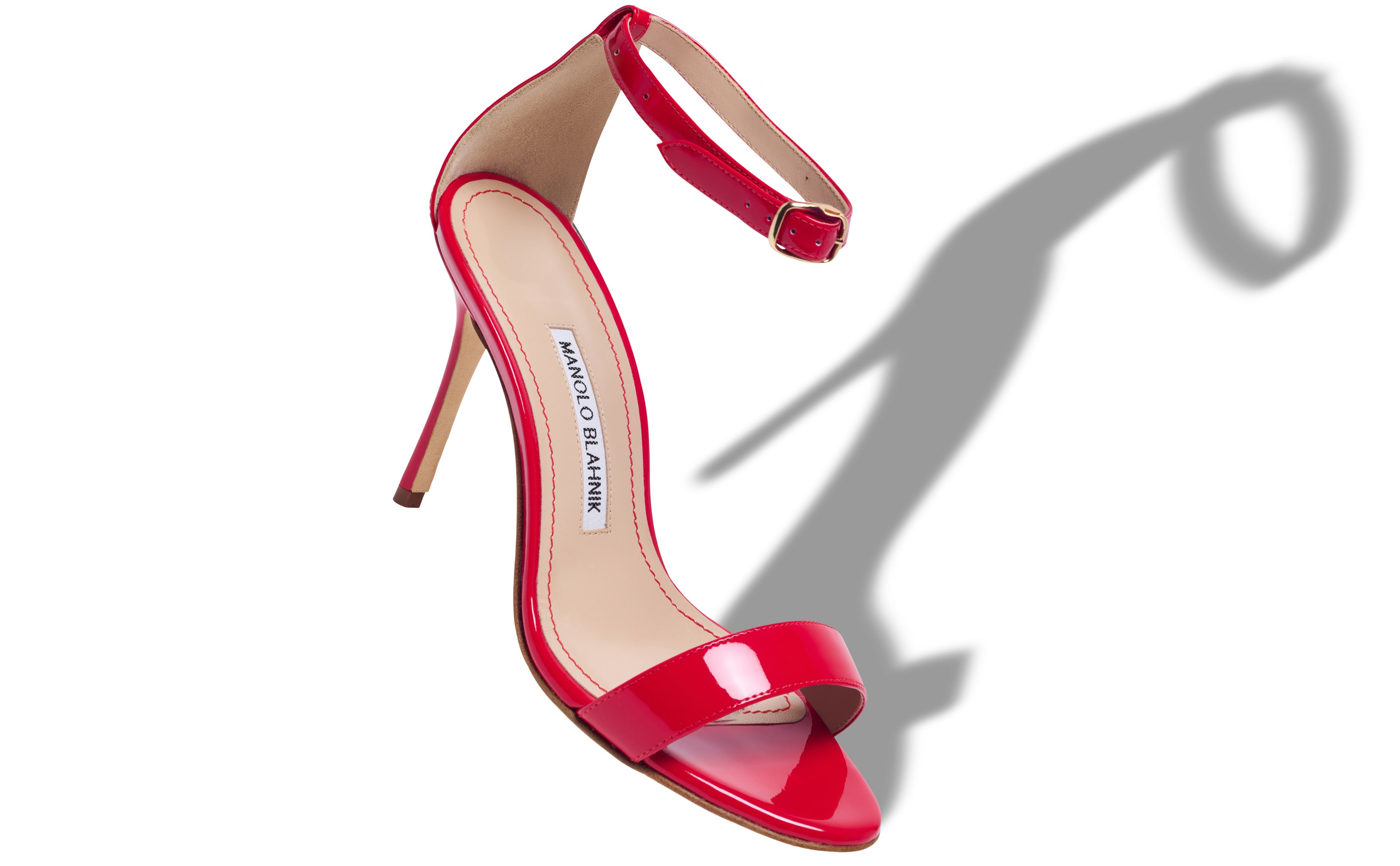 Designer Red Patent Leather Ankle Strap Sandals - Image Main View