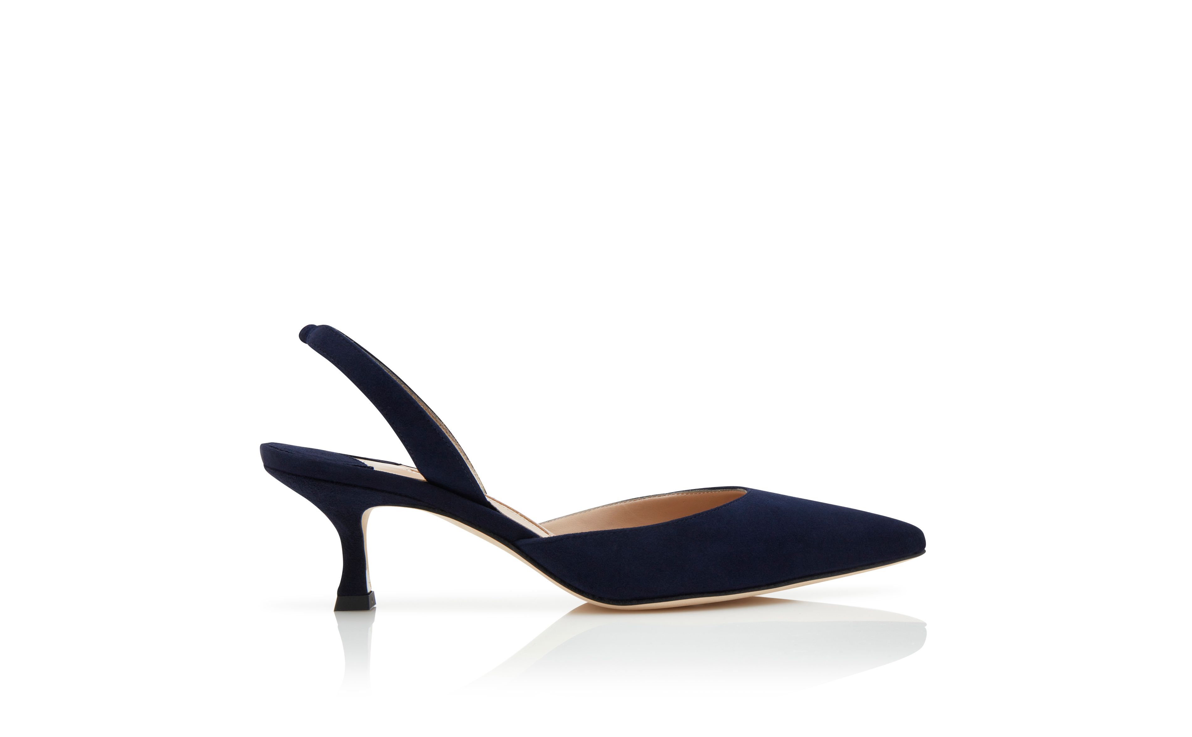 Designer Navy Blue Suede Slingback Pumps - Image thumbnail