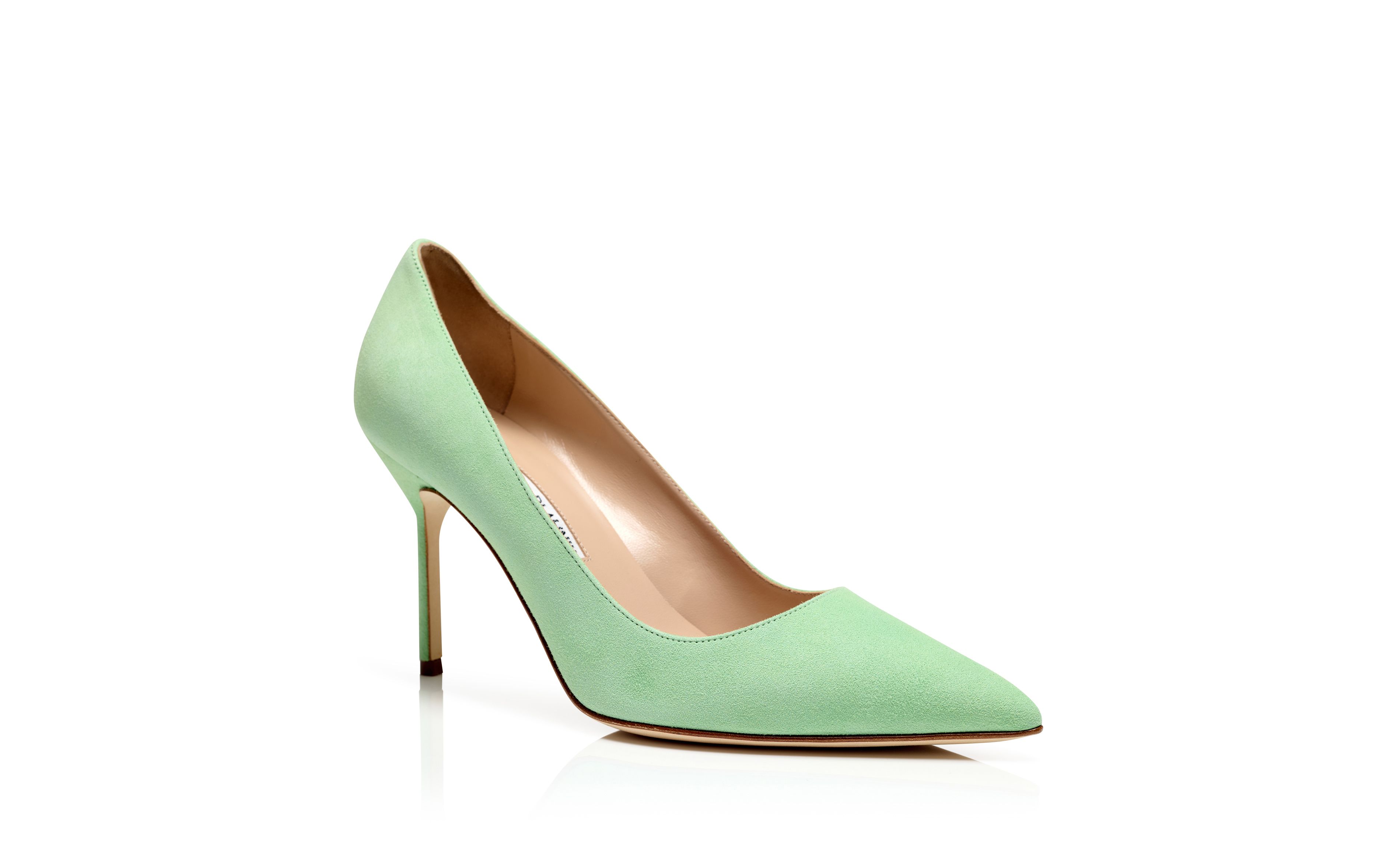 Designer Light Green Suede Pointed Toe Pumps - Image Upsell