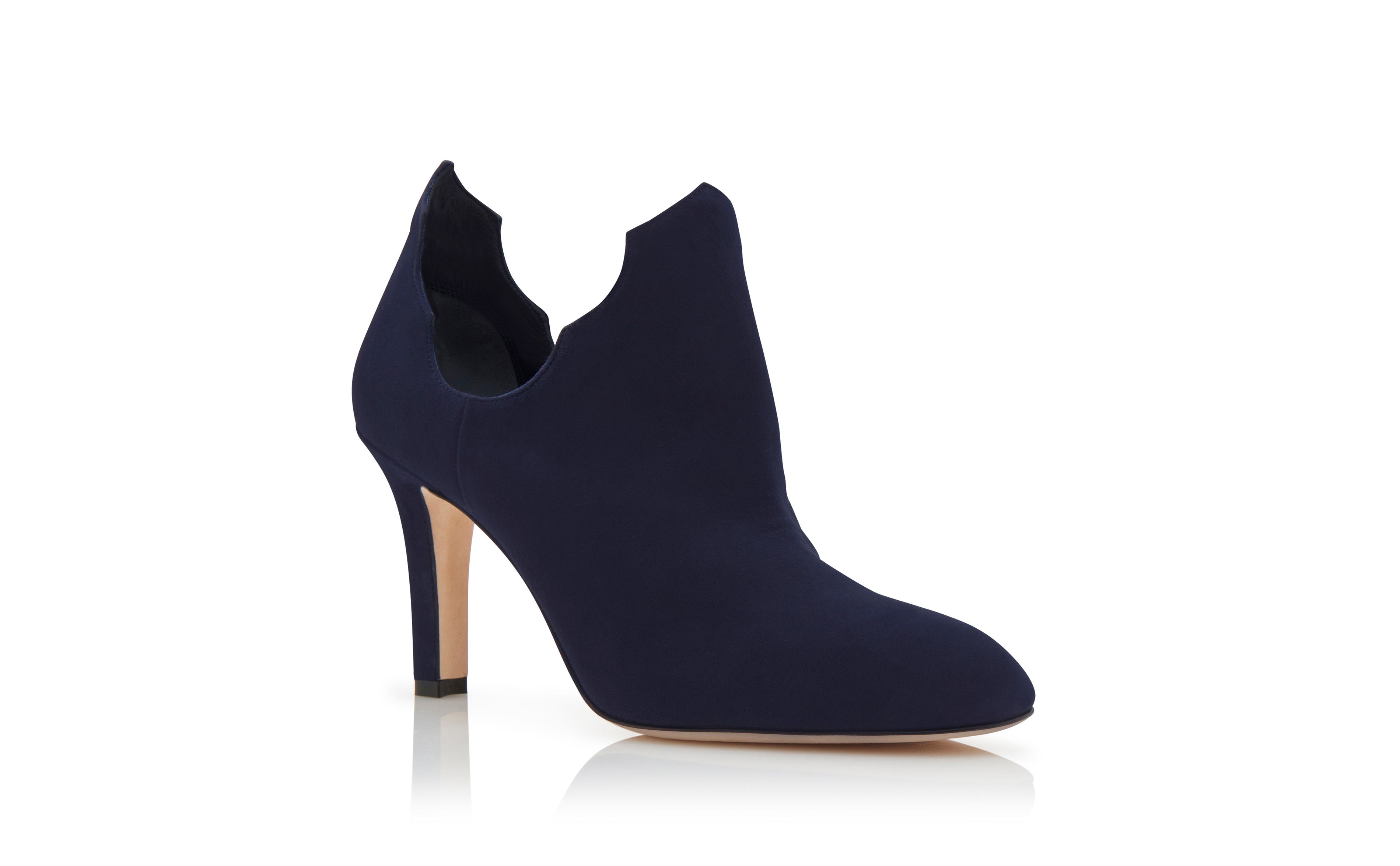 Designer Navy Blue Suede Serrated Ankle Boots - Image Upsell