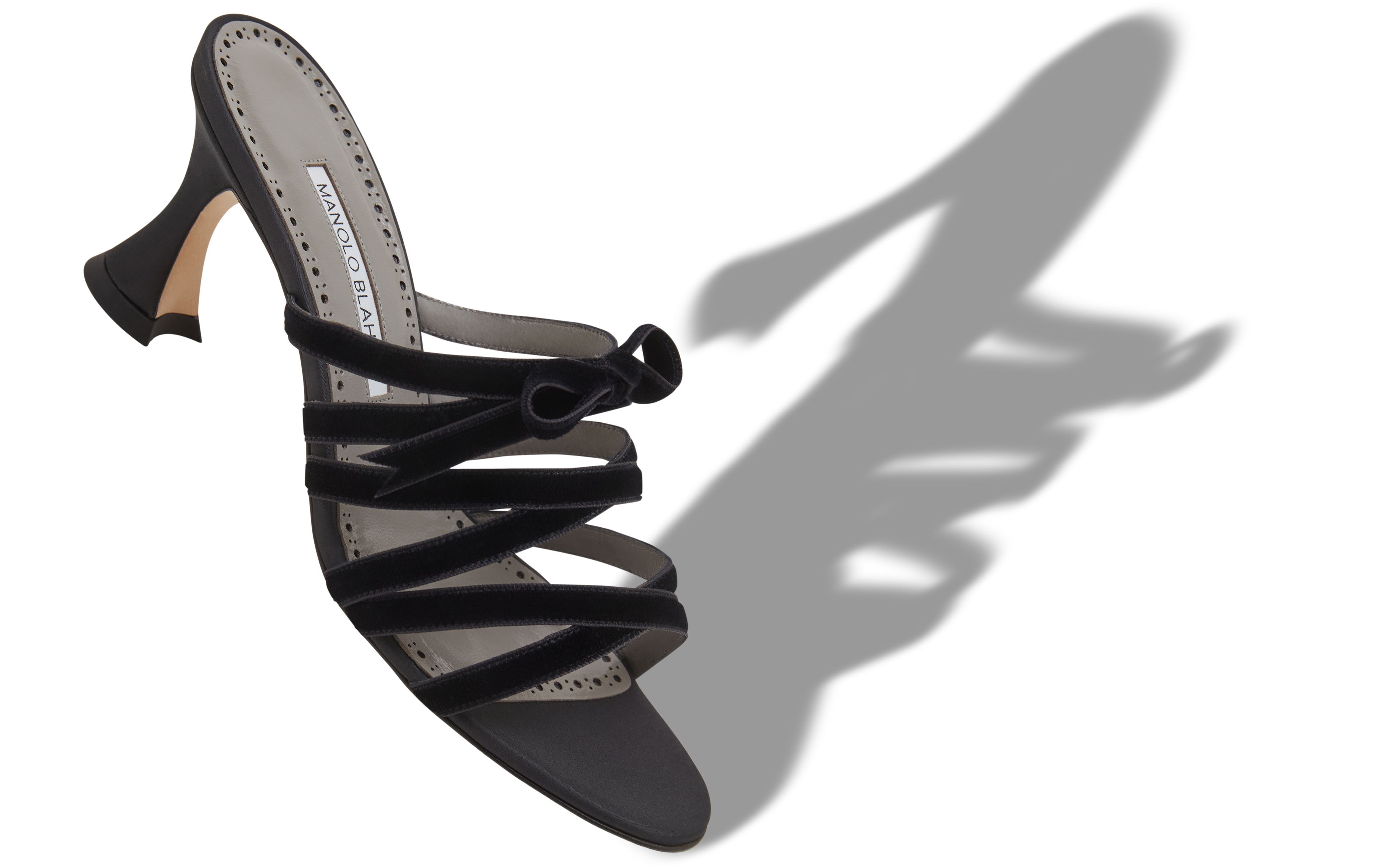 Designer Black Silk Criss-Cross Mules - Image Main View